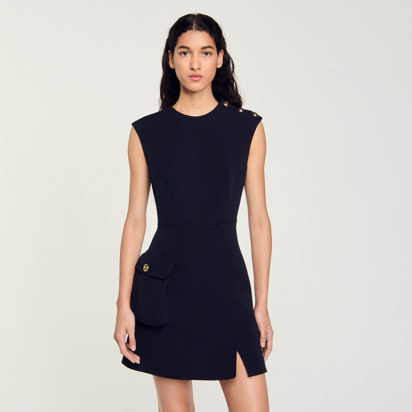 Short Dress With Buttons Navy Blue