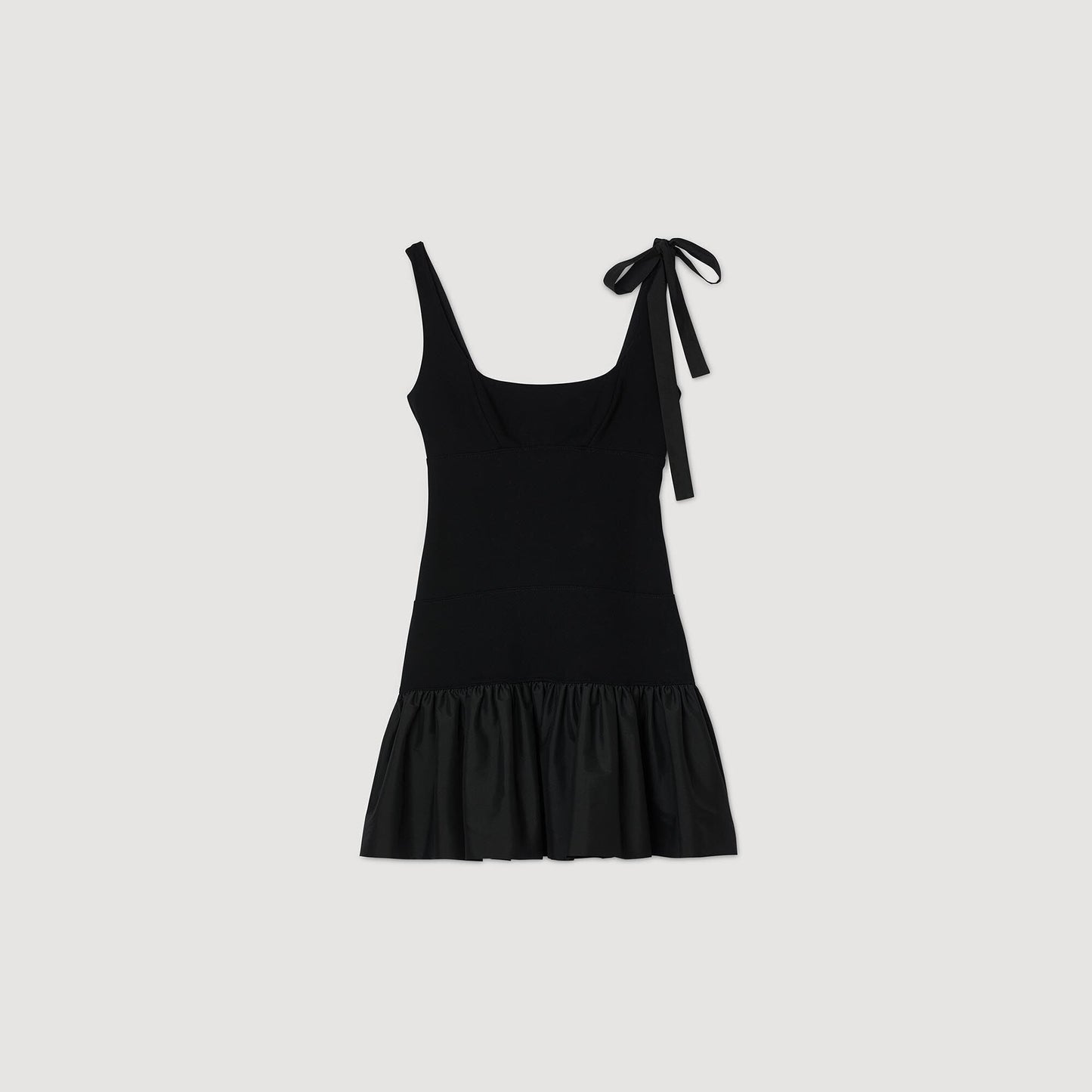 Dual-Material Short Dress Black