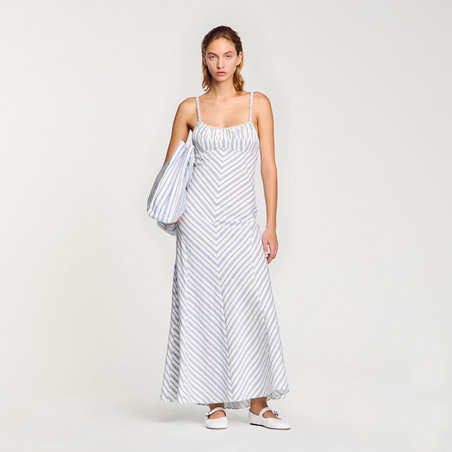 Stripy Maxi Dress With Straps Blue / Ecru