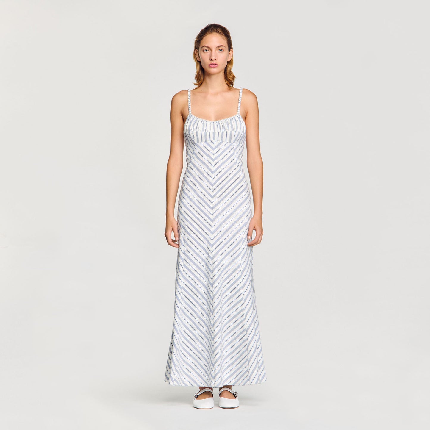 Stripy Maxi Dress With Straps Blue / Ecru