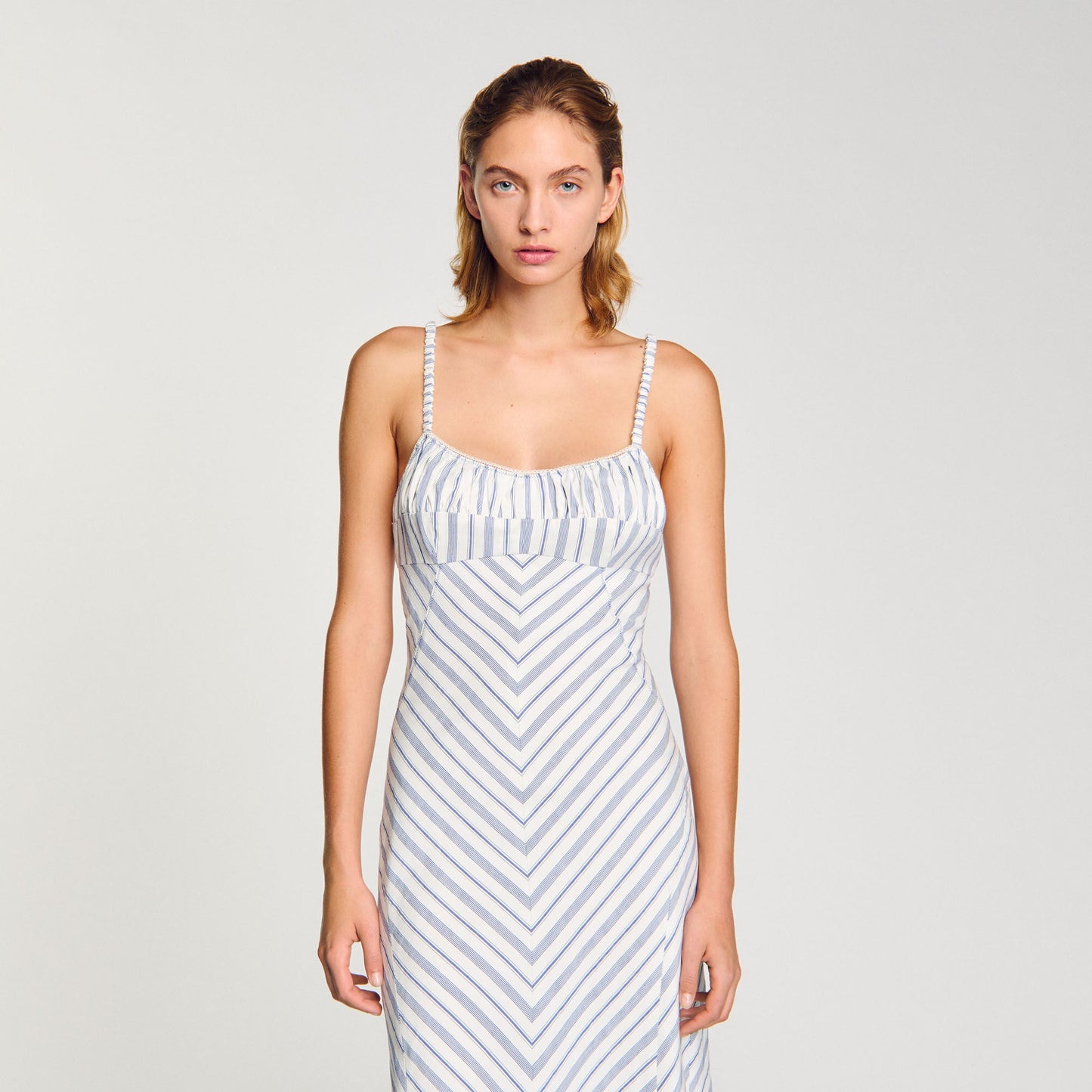 Stripy Maxi Dress With Straps Blue / Ecru