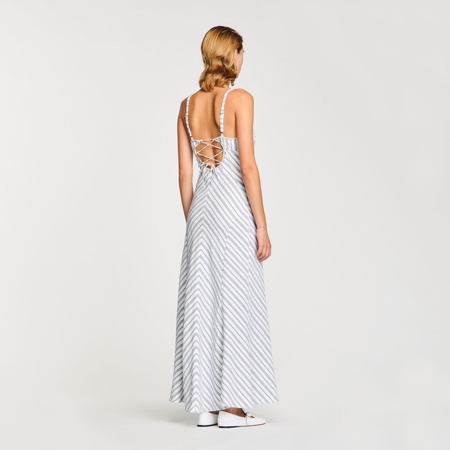 Stripy Maxi Dress With Straps Blue / Ecru