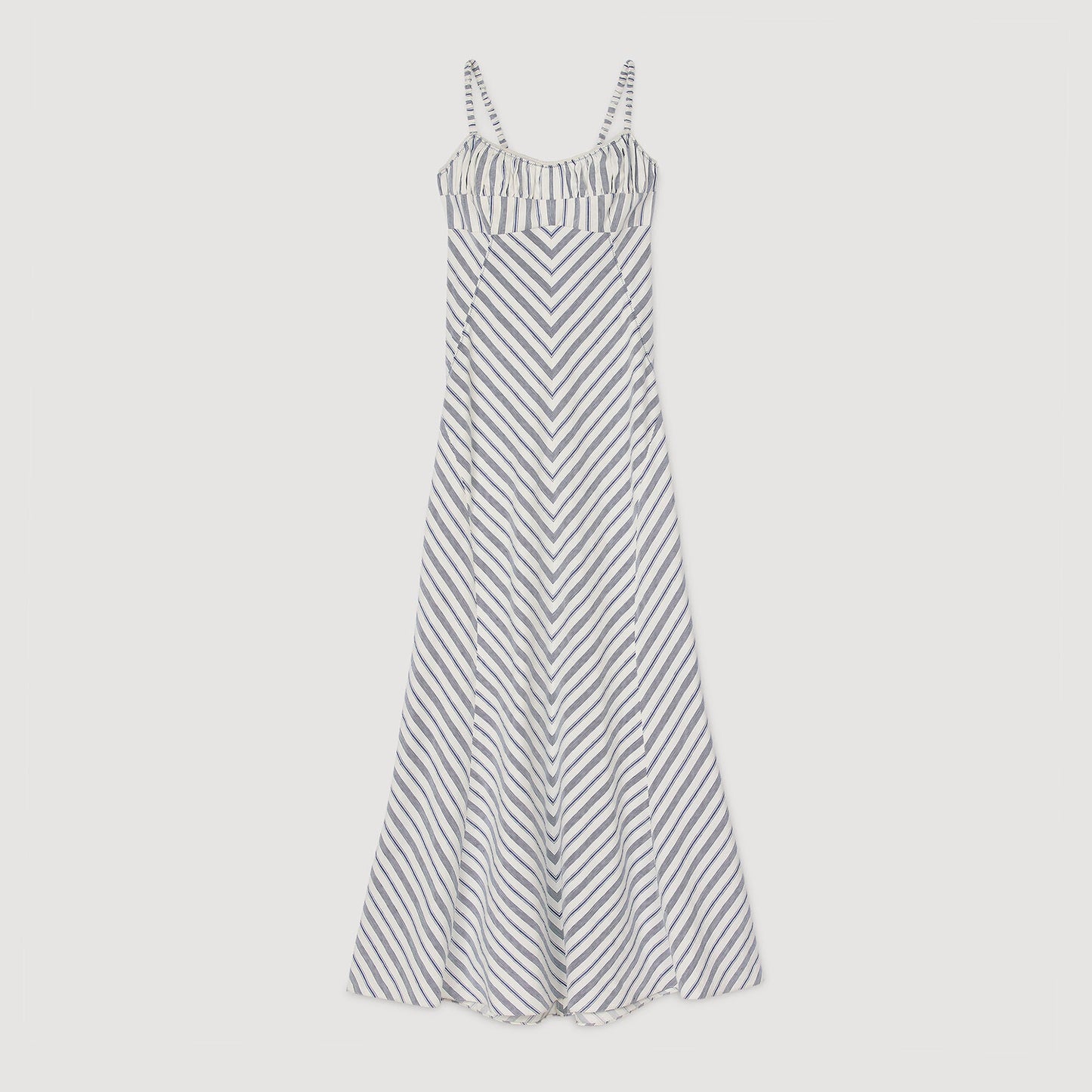 Stripy Maxi Dress With Straps Blue / Ecru