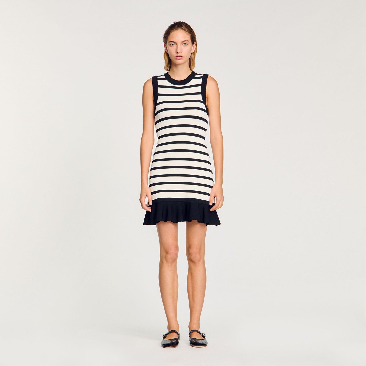 Striped Knit Short Dress Ecru / Black