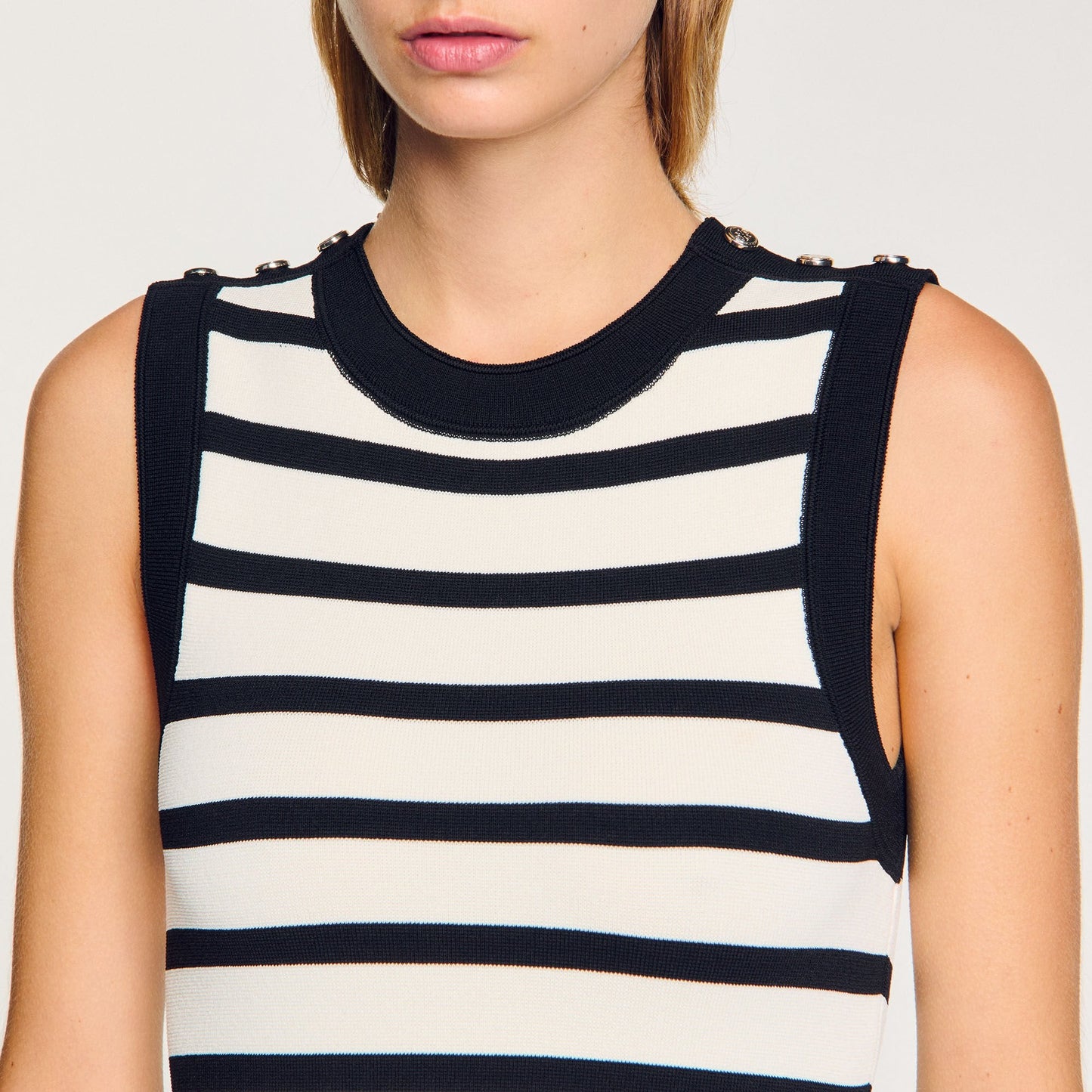 Striped Knit Short Dress Ecru / Black