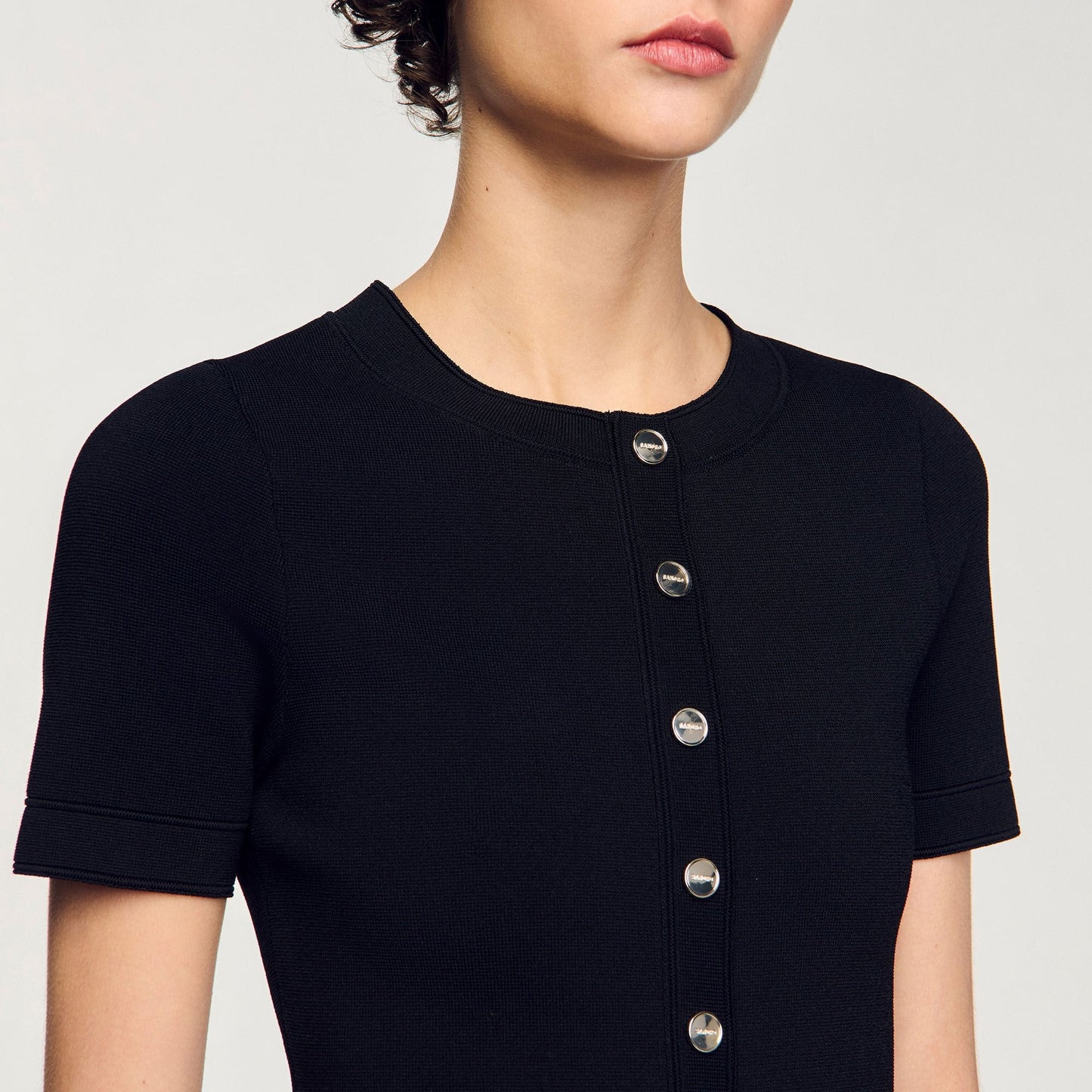 Short Knit Dress With Ruffle Black / Ecru