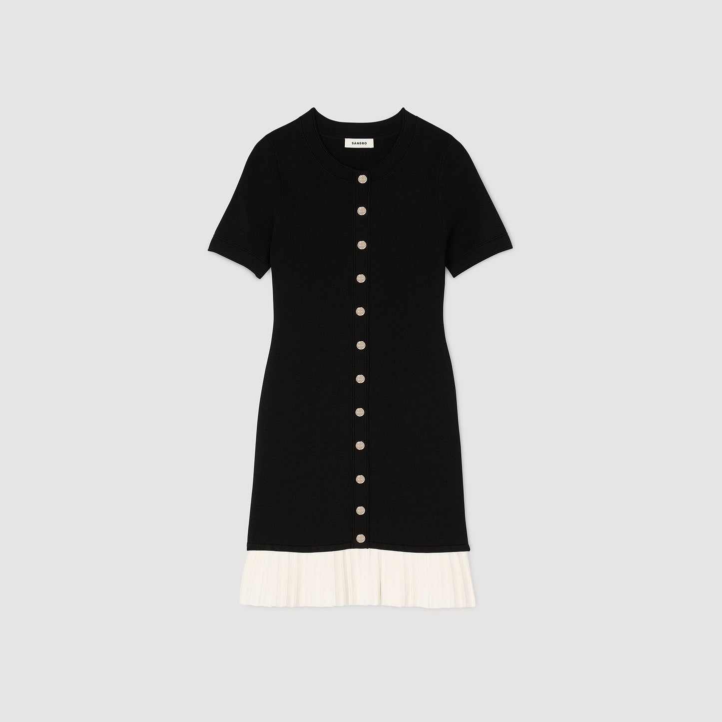 Short Knit Dress With Ruffle Black / Ecru