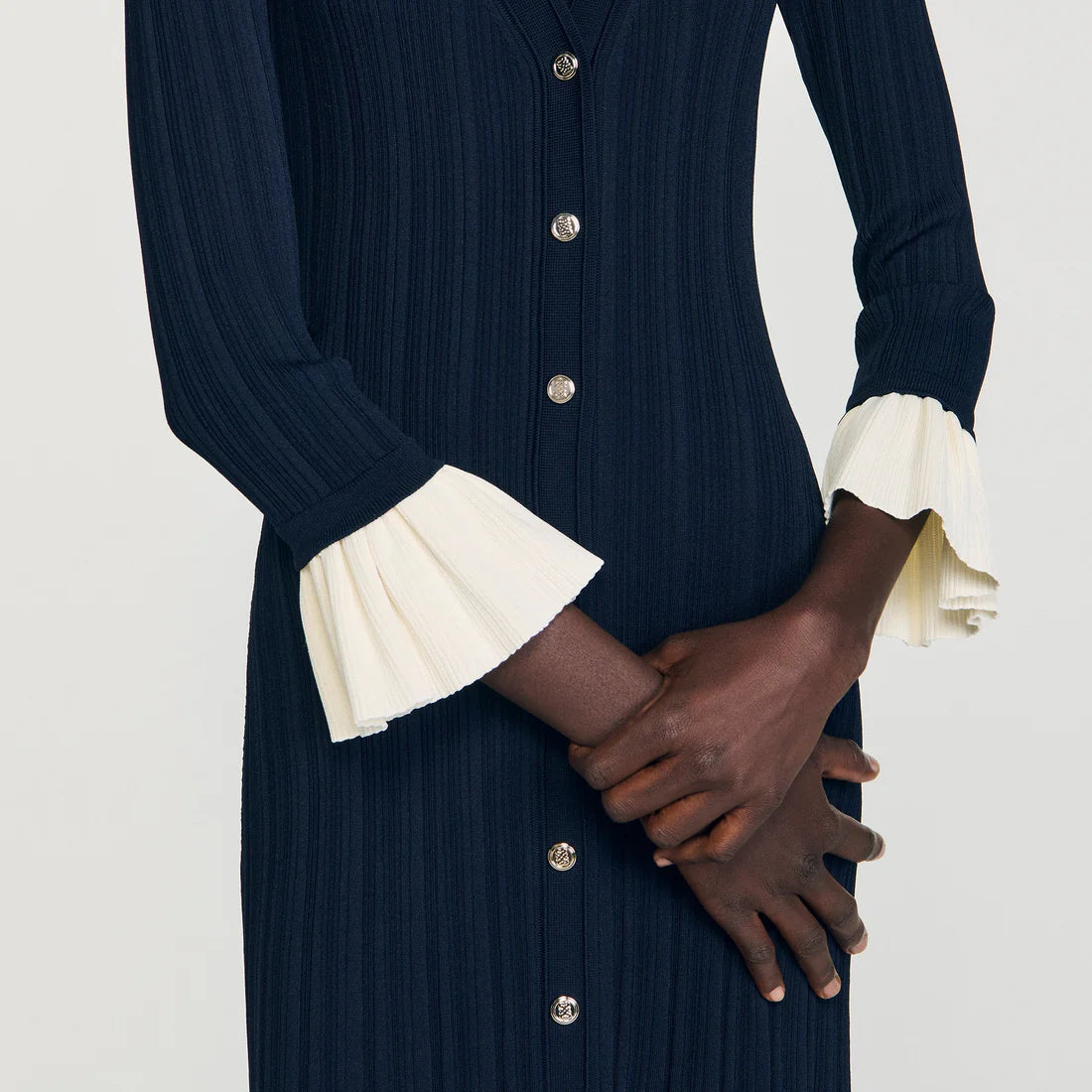 Nara Two-Tone Knit Maxi Dress Navy Blue