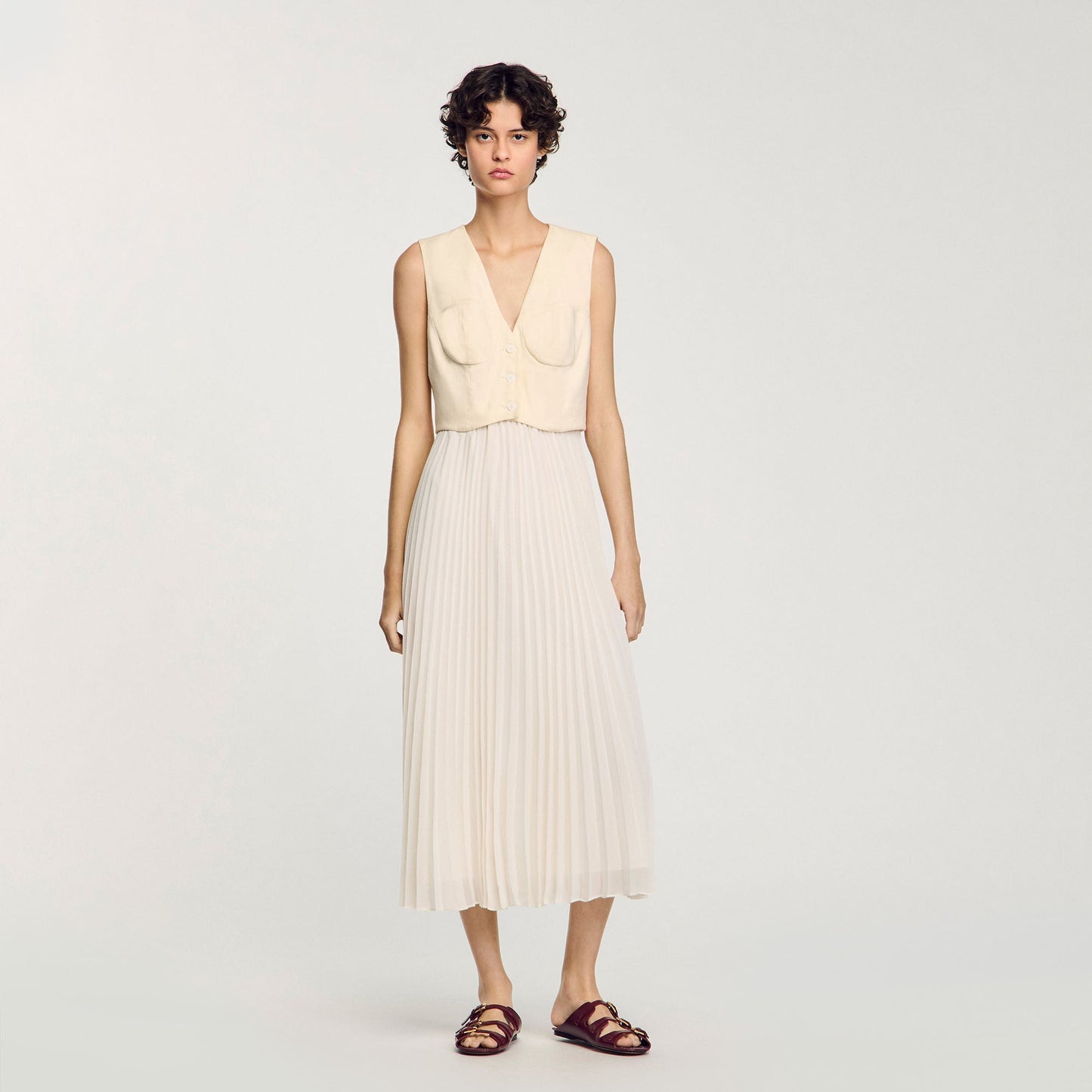 Pleated Maxi Dress Ecru