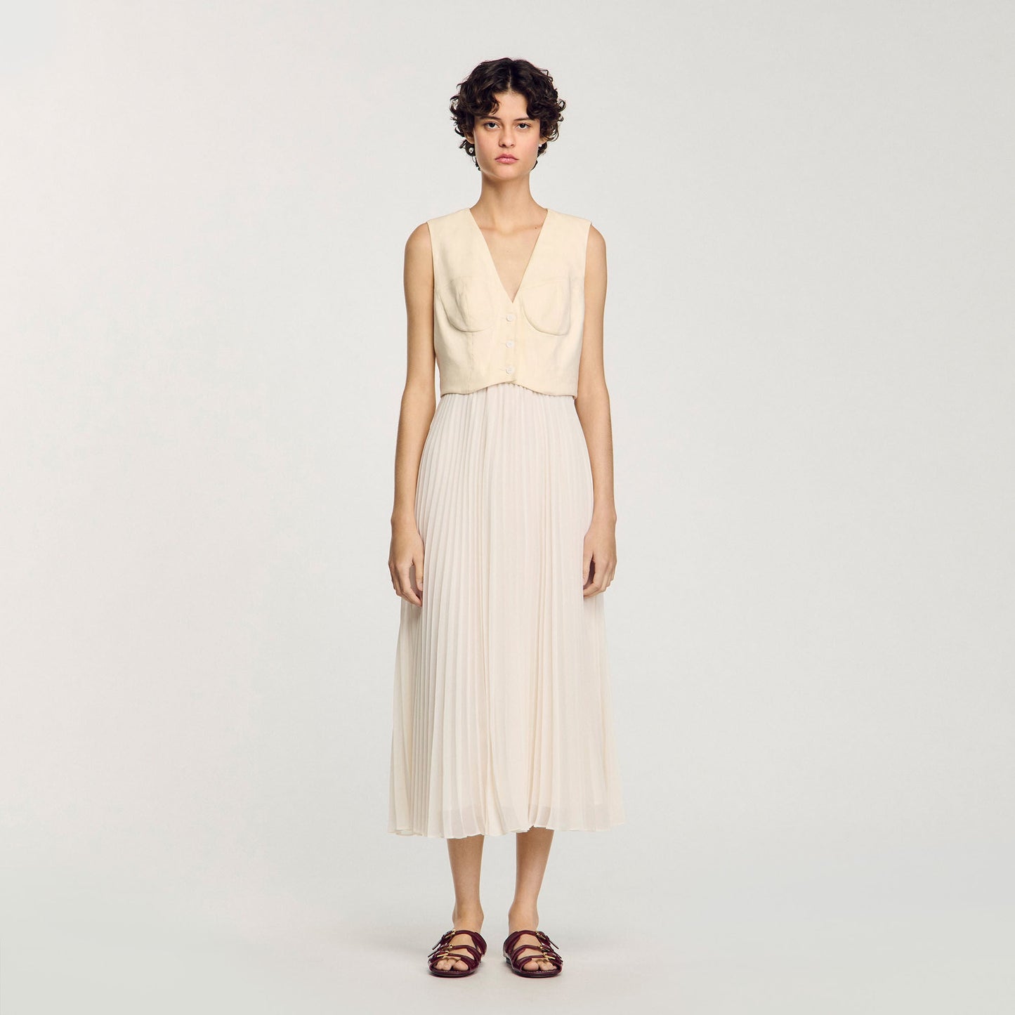 Pleated Maxi Dress Ecru