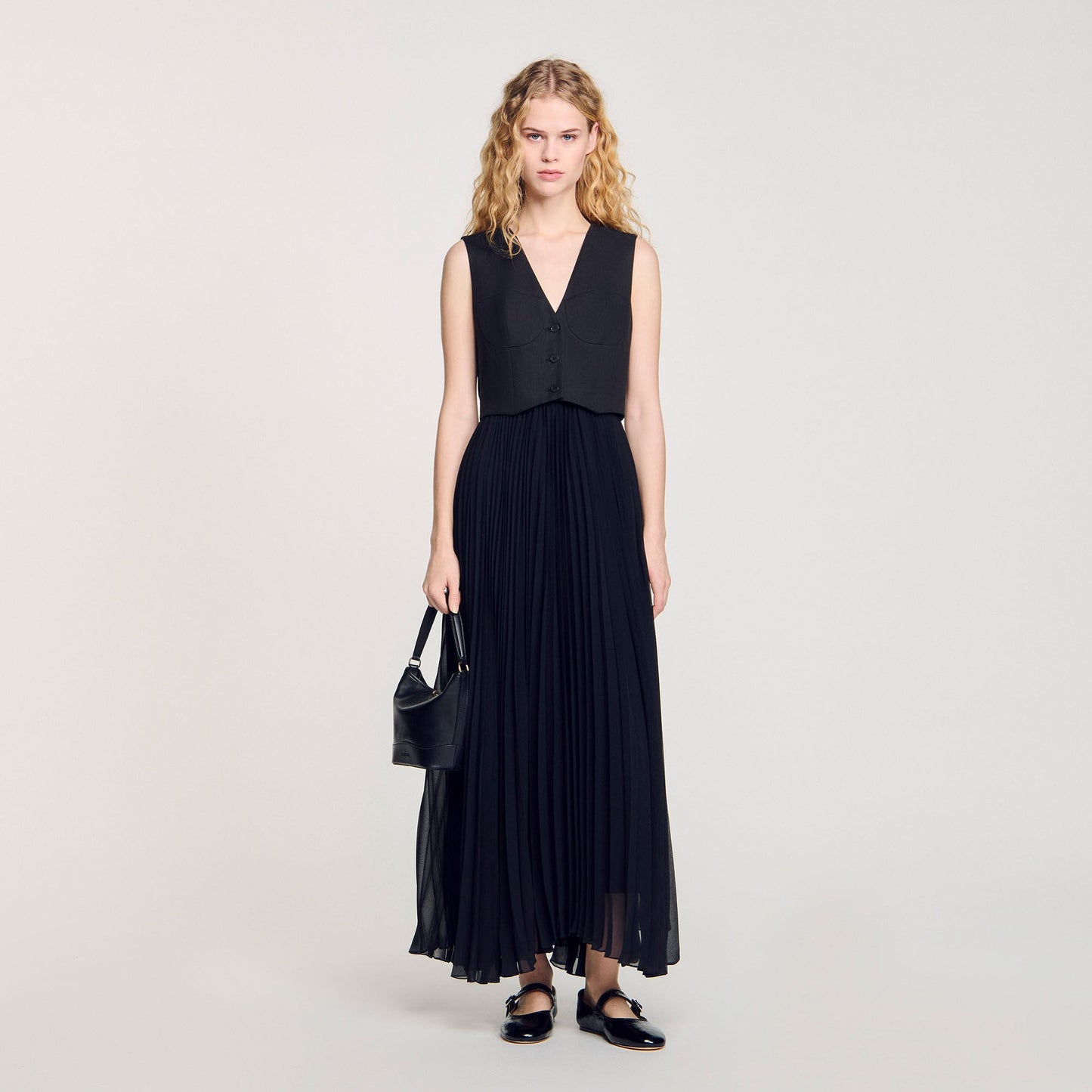 Pleated Maxi Dress Black