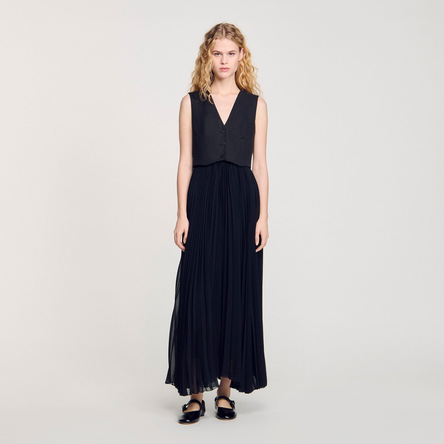 Pleated Maxi Dress Black