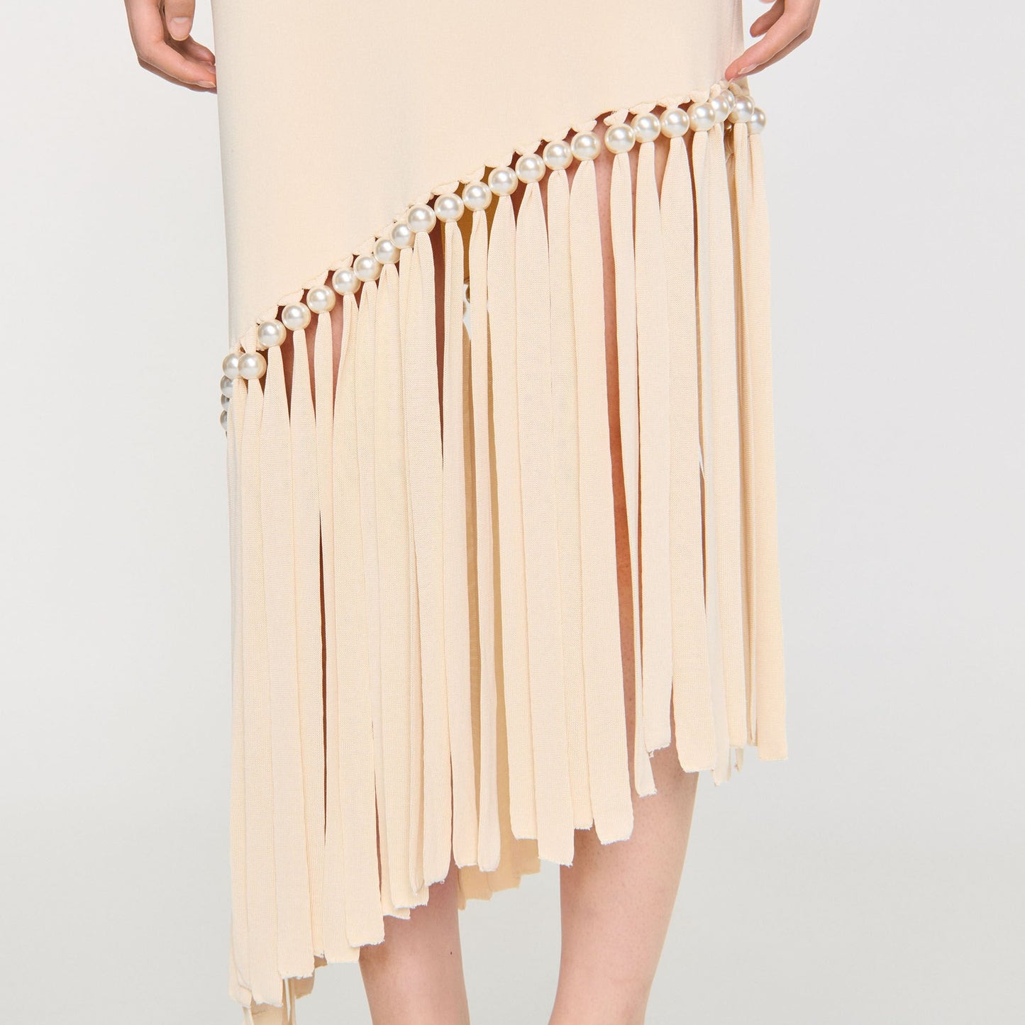 Swann Fringed And Beaded Knit Dress Ecru Ecru