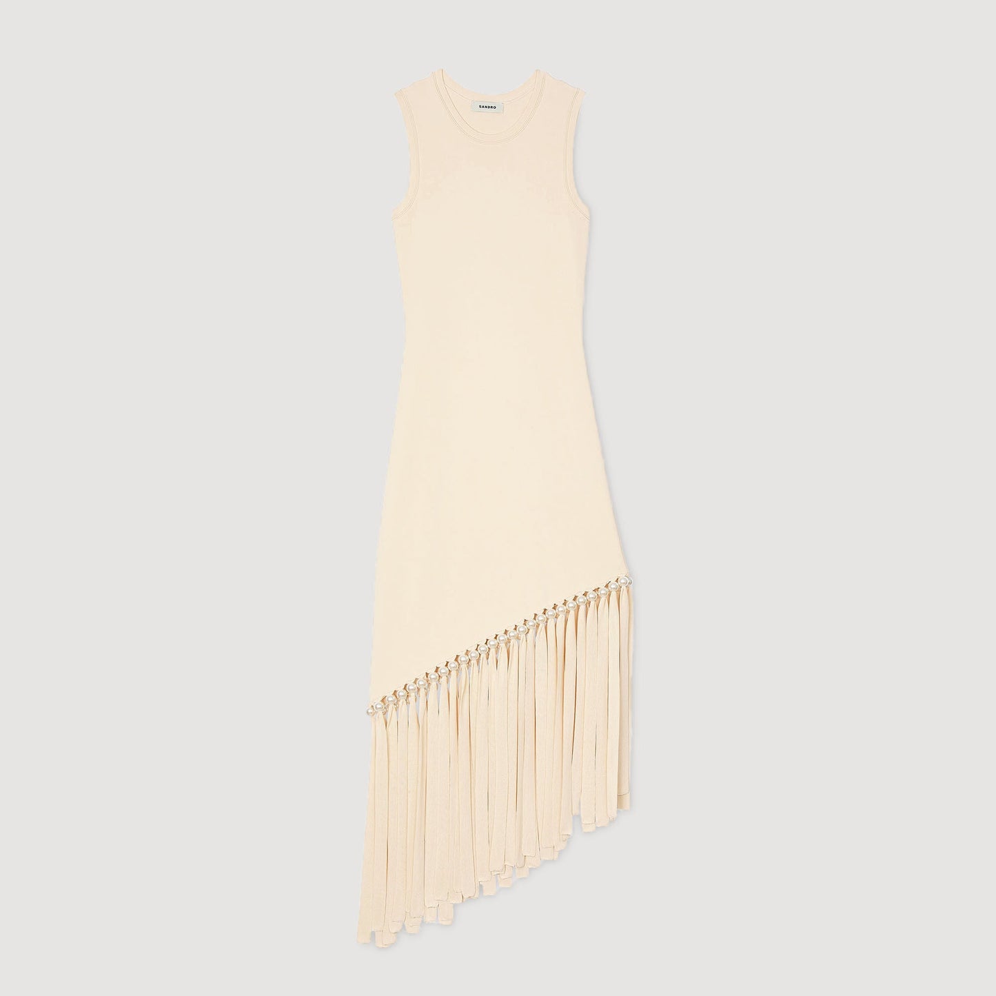 Swann Fringed And Beaded Knit Dress Ecru Ecru