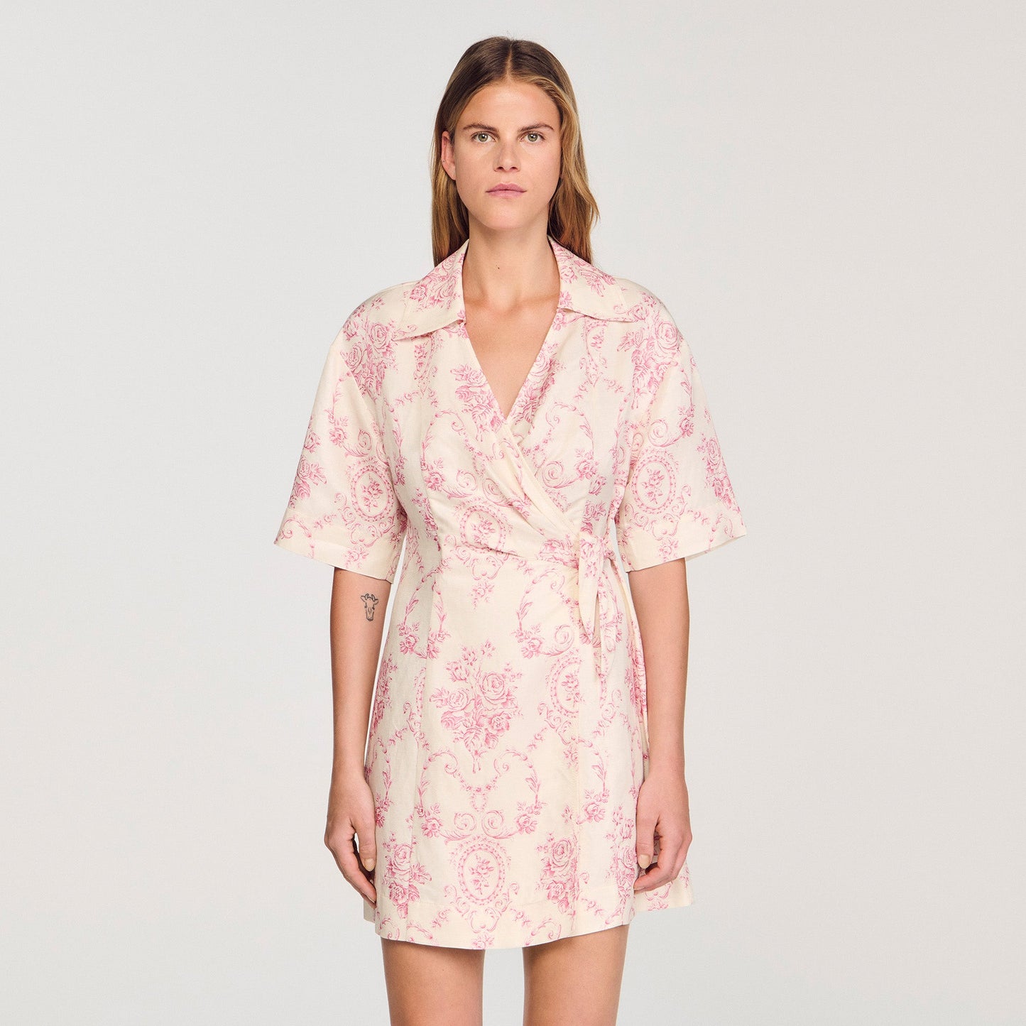 Melbourne Floral Print Short Dress Pink / Ecru