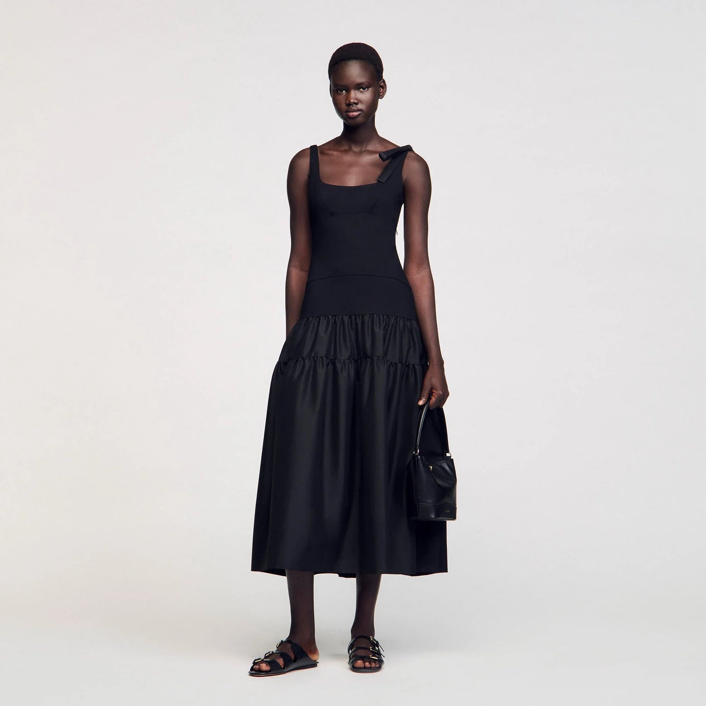 Lolie Long Dual-Material Dress Black