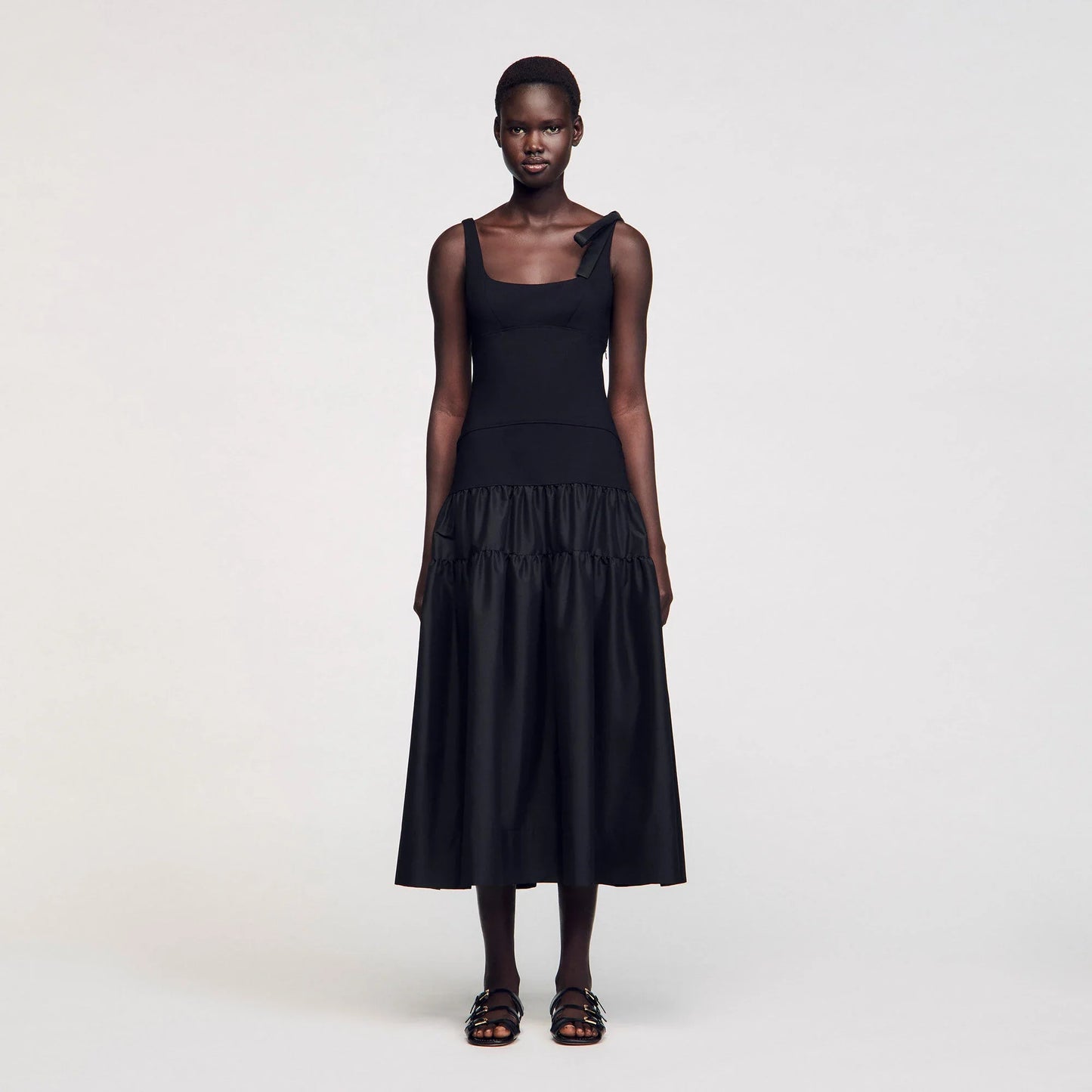 Lolie Long Dual-Material Dress Black