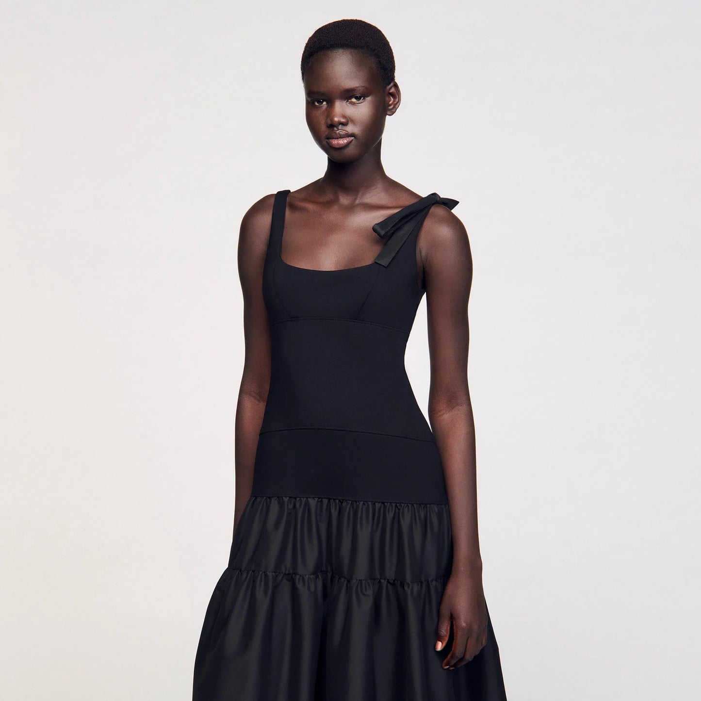 Lolie Long Dual-Material Dress Black