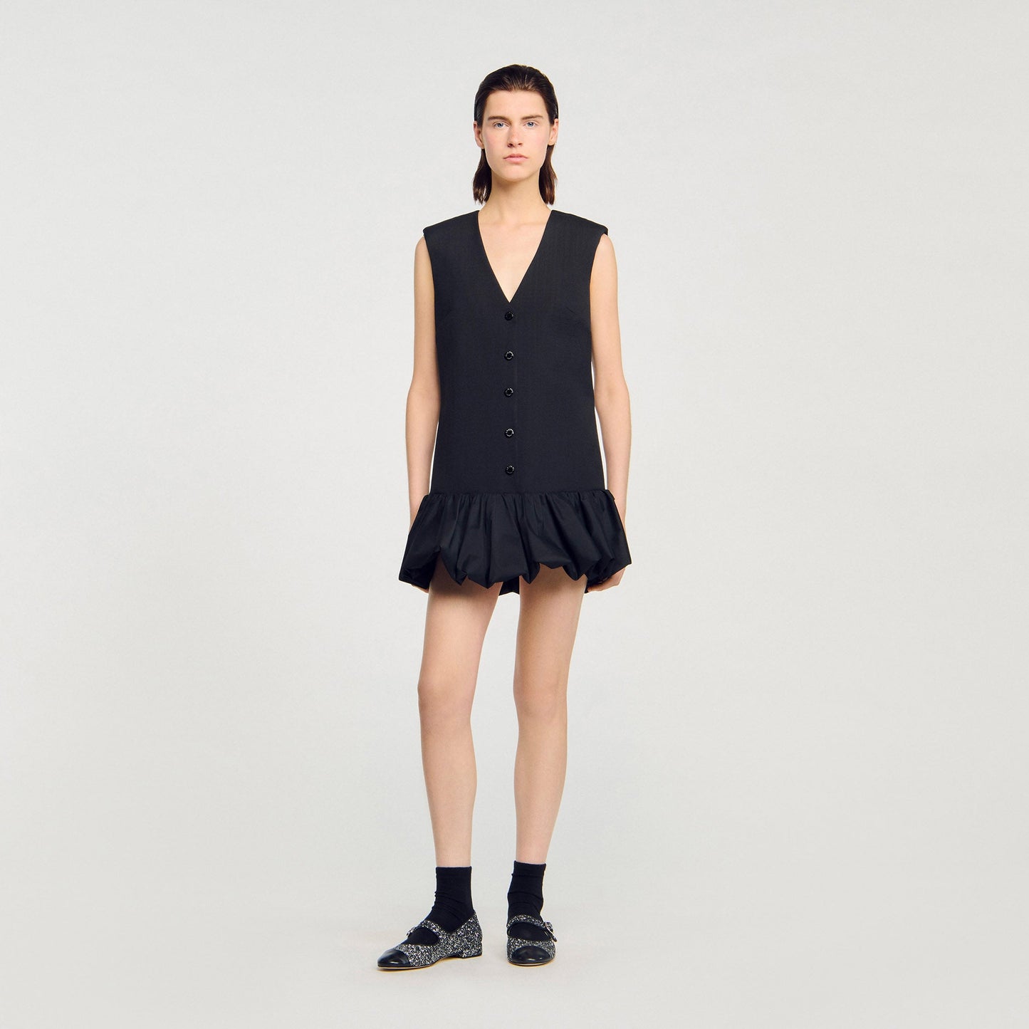 Aliette Short Tailored Dress With Ruffle Black
