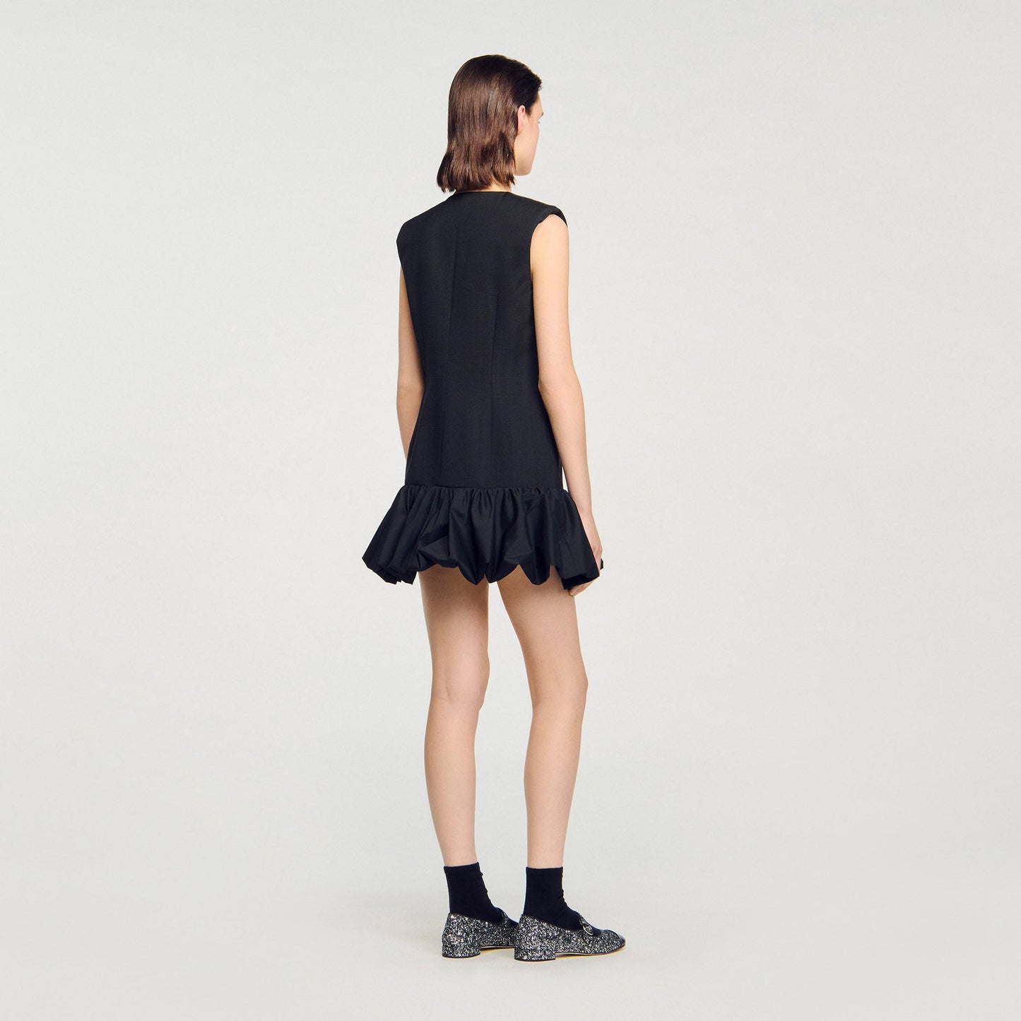 Aliette Short Tailored Dress With Ruffle Black