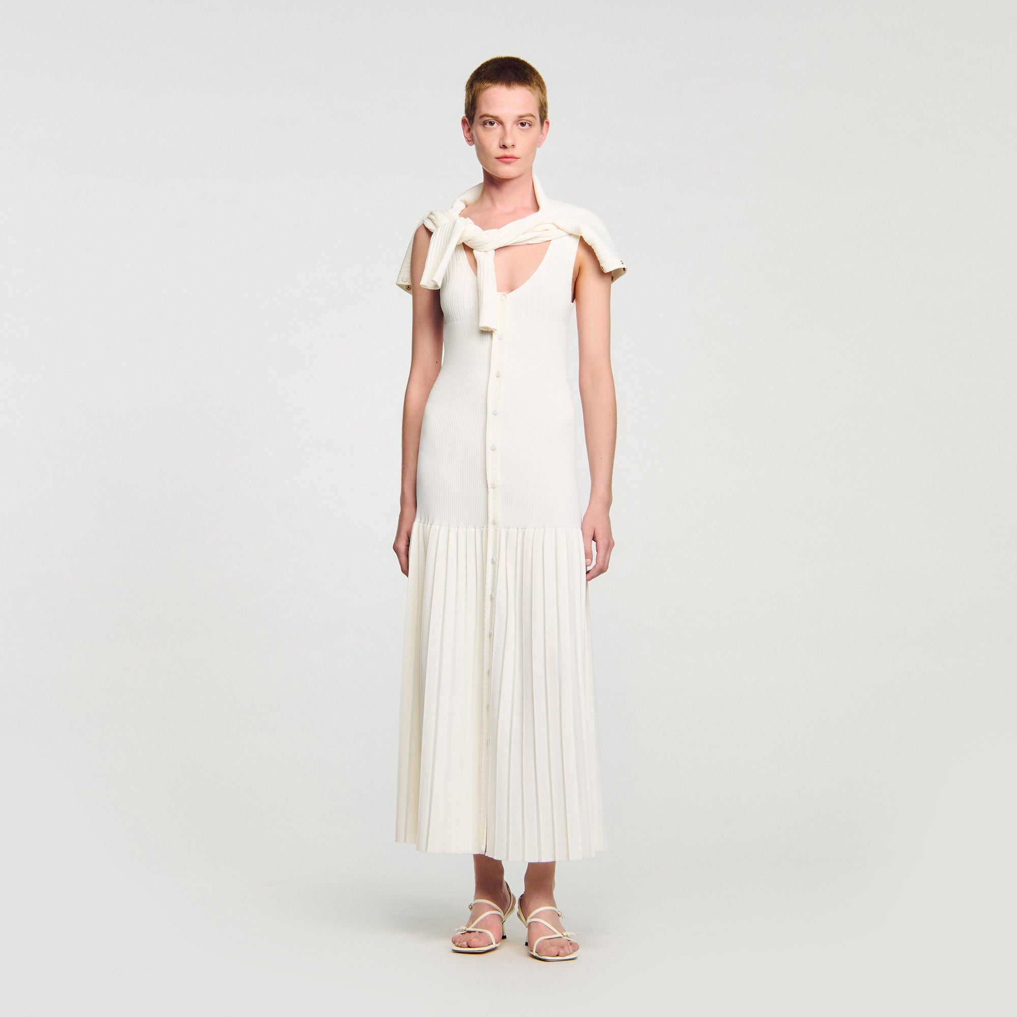 long knitted dress sandro Sandro Slit single-breasted long-sleeved knit dress for Women