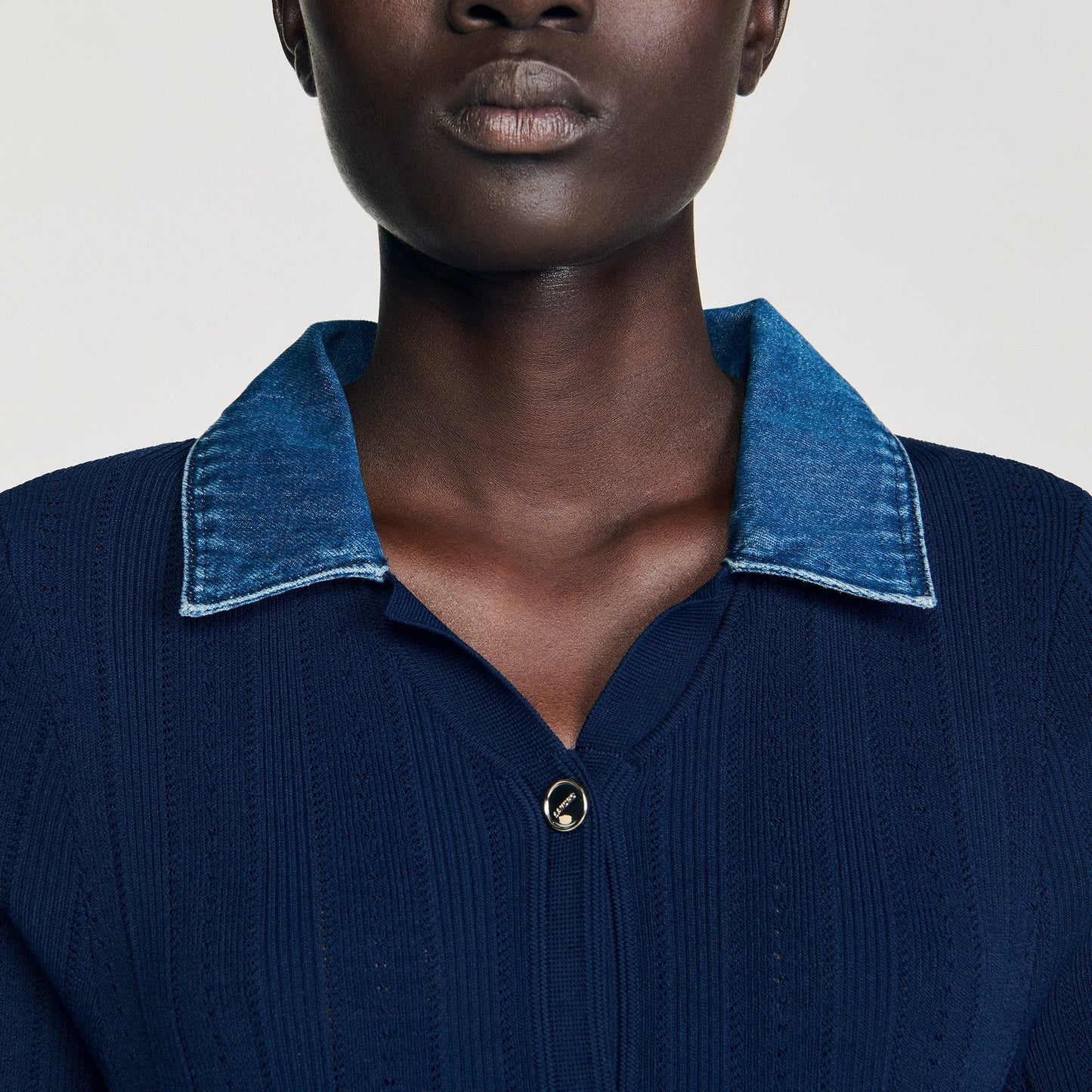 Julietta Denim Collar Knit Maxi Dress Navy Blue