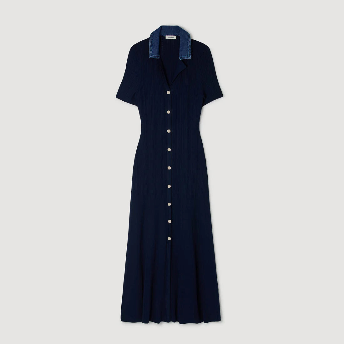 Julietta Denim Collar Knit Maxi Dress Navy Blue