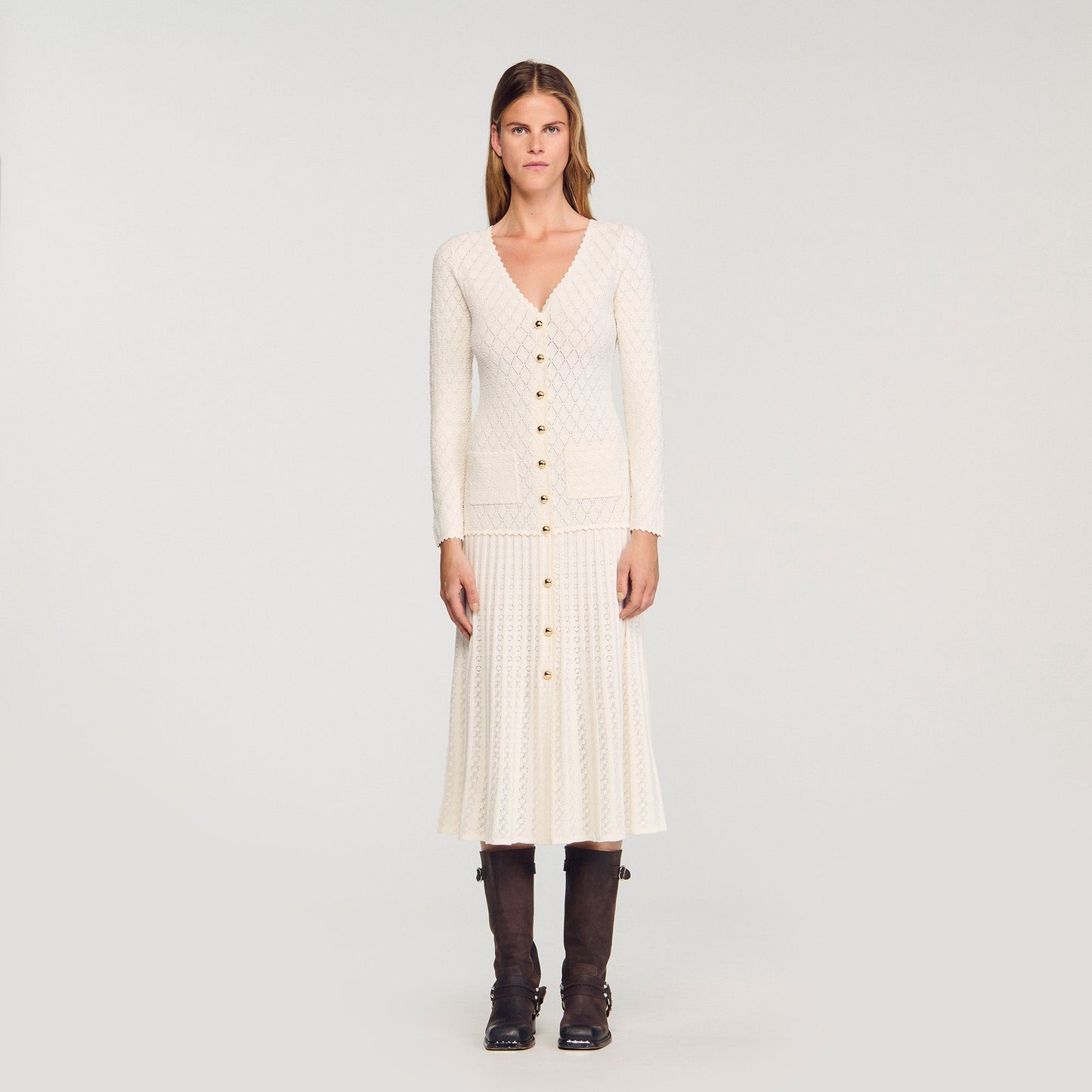 Sabah Fancy Knit Maxi Dress Ecru