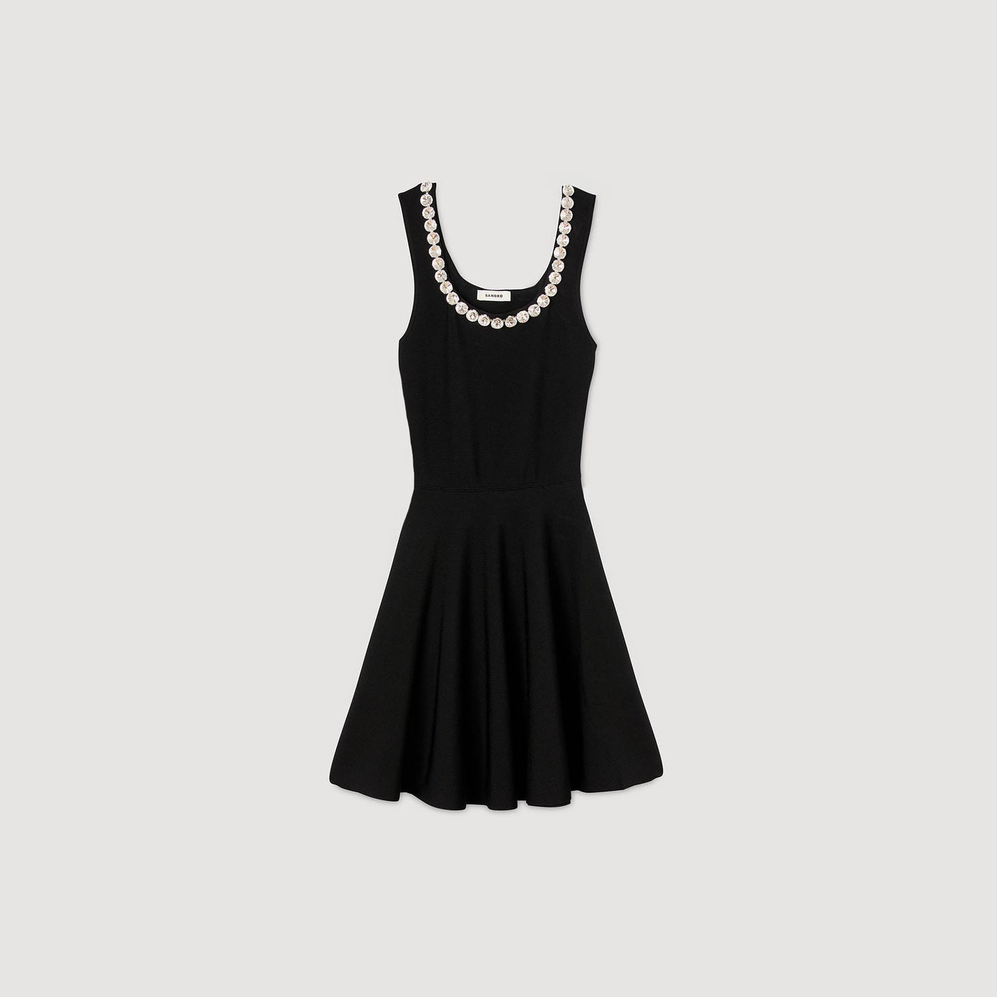 Nelya Short Dress With Rhinestone Neck Black