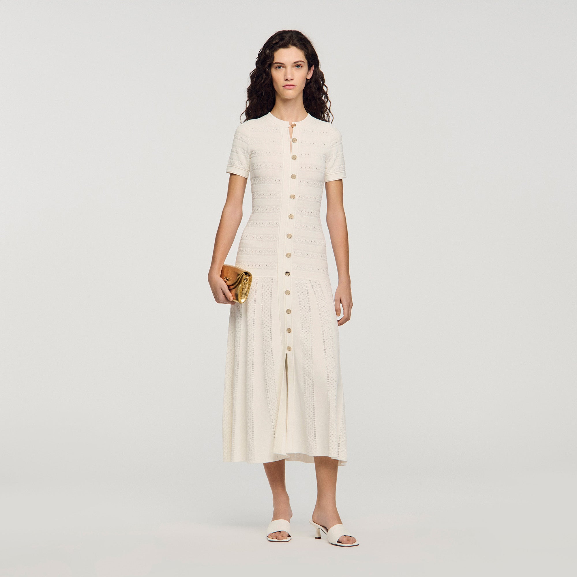 sandro white dress Milona Knit Maxi Dress Ecru