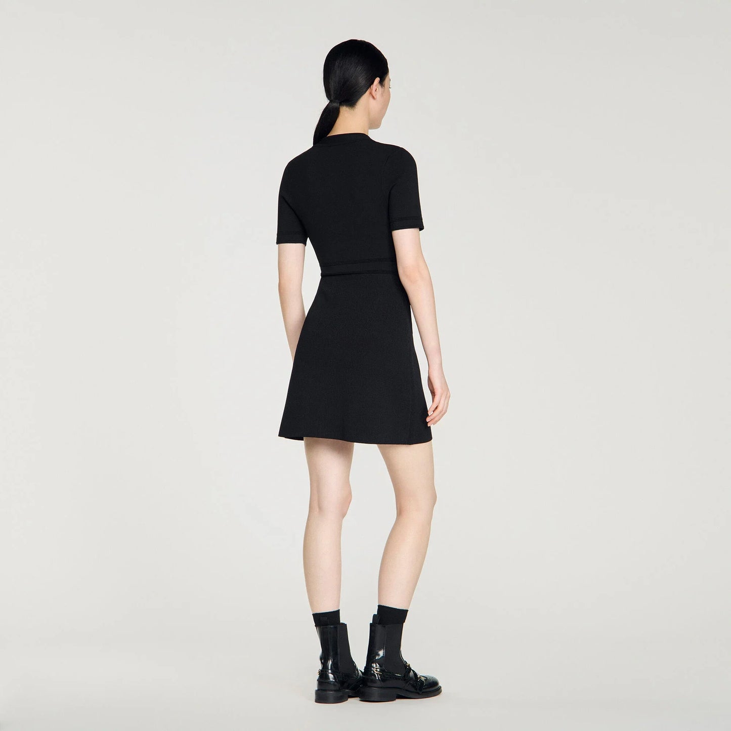 Isis Button-Up Knit Short Dress Black