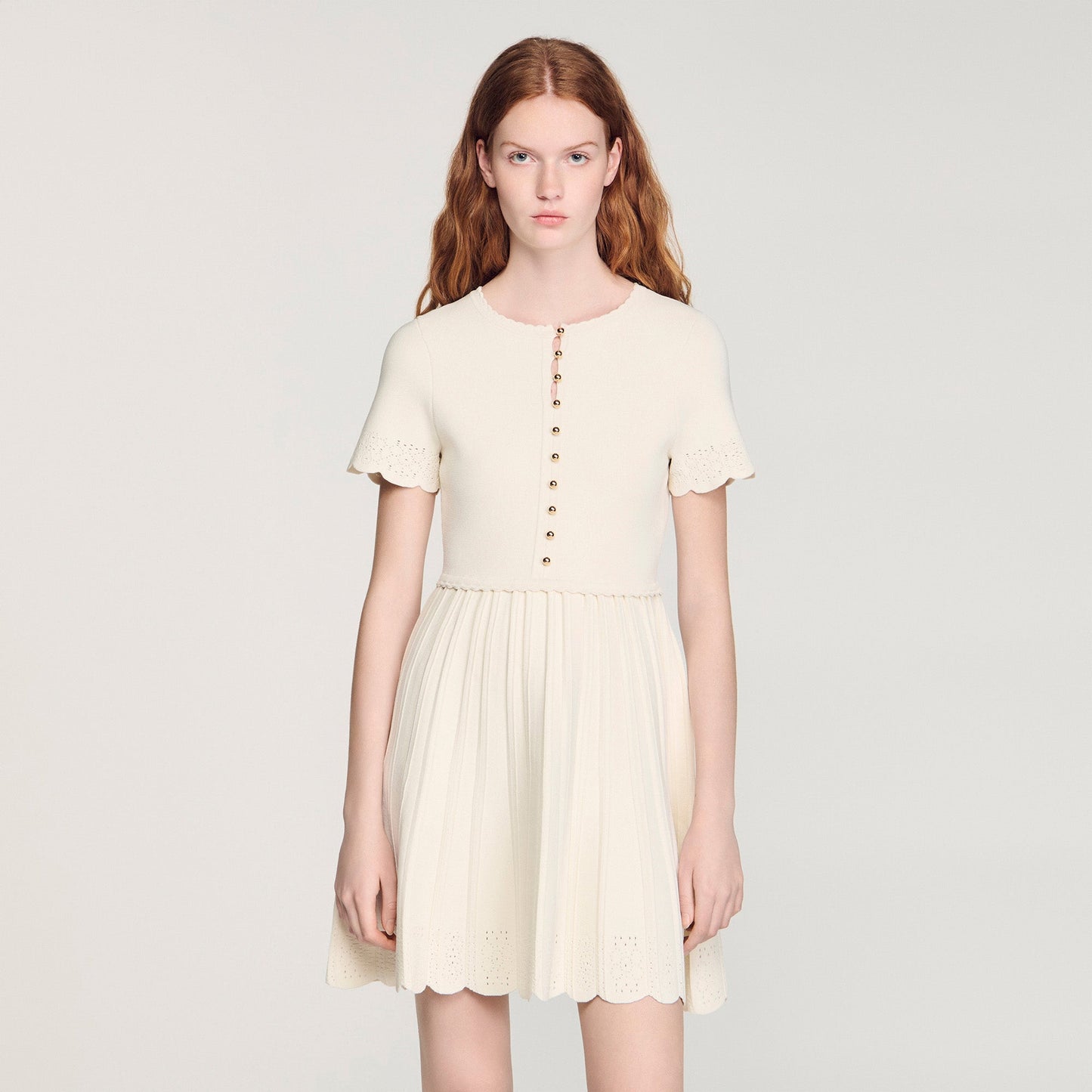 Gisele Pointelle Knit Short Dress ECRU