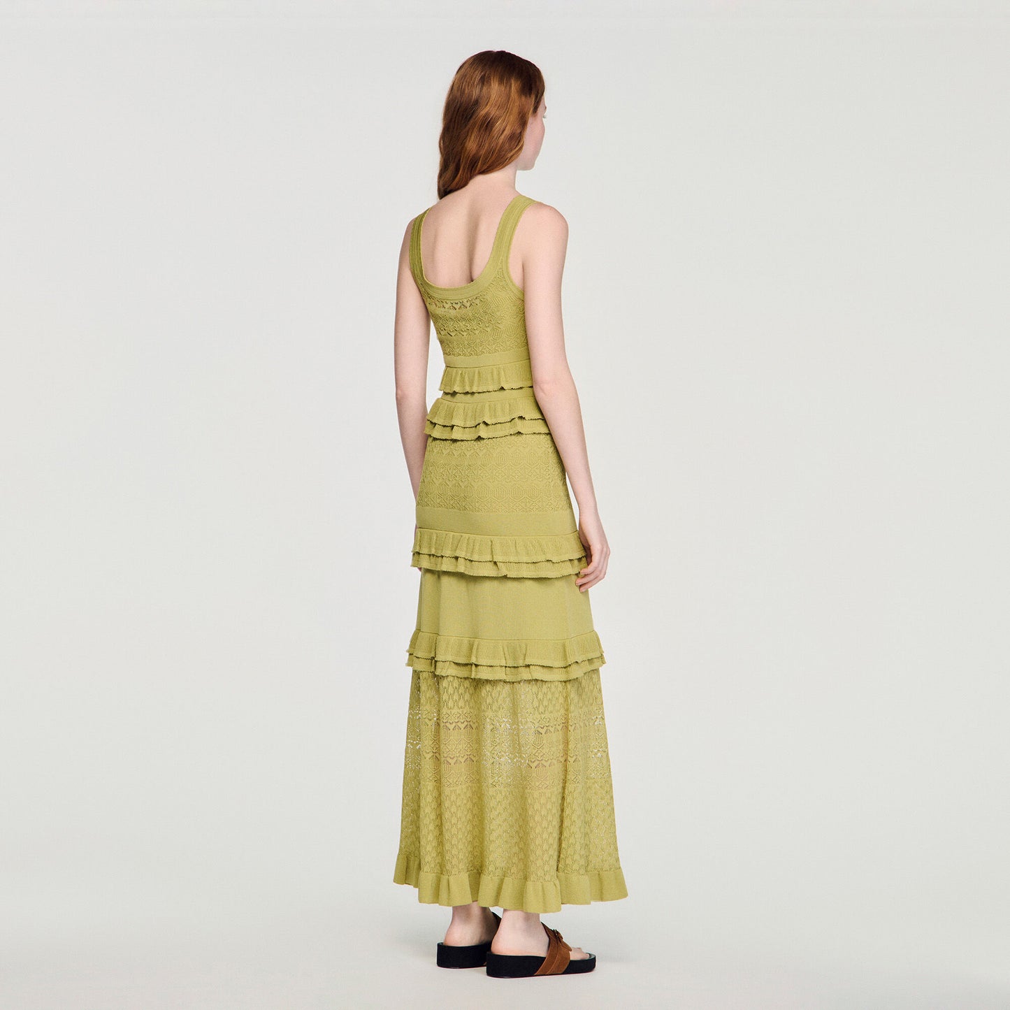 Coralina Ruffled Knit Maxi Dress Green