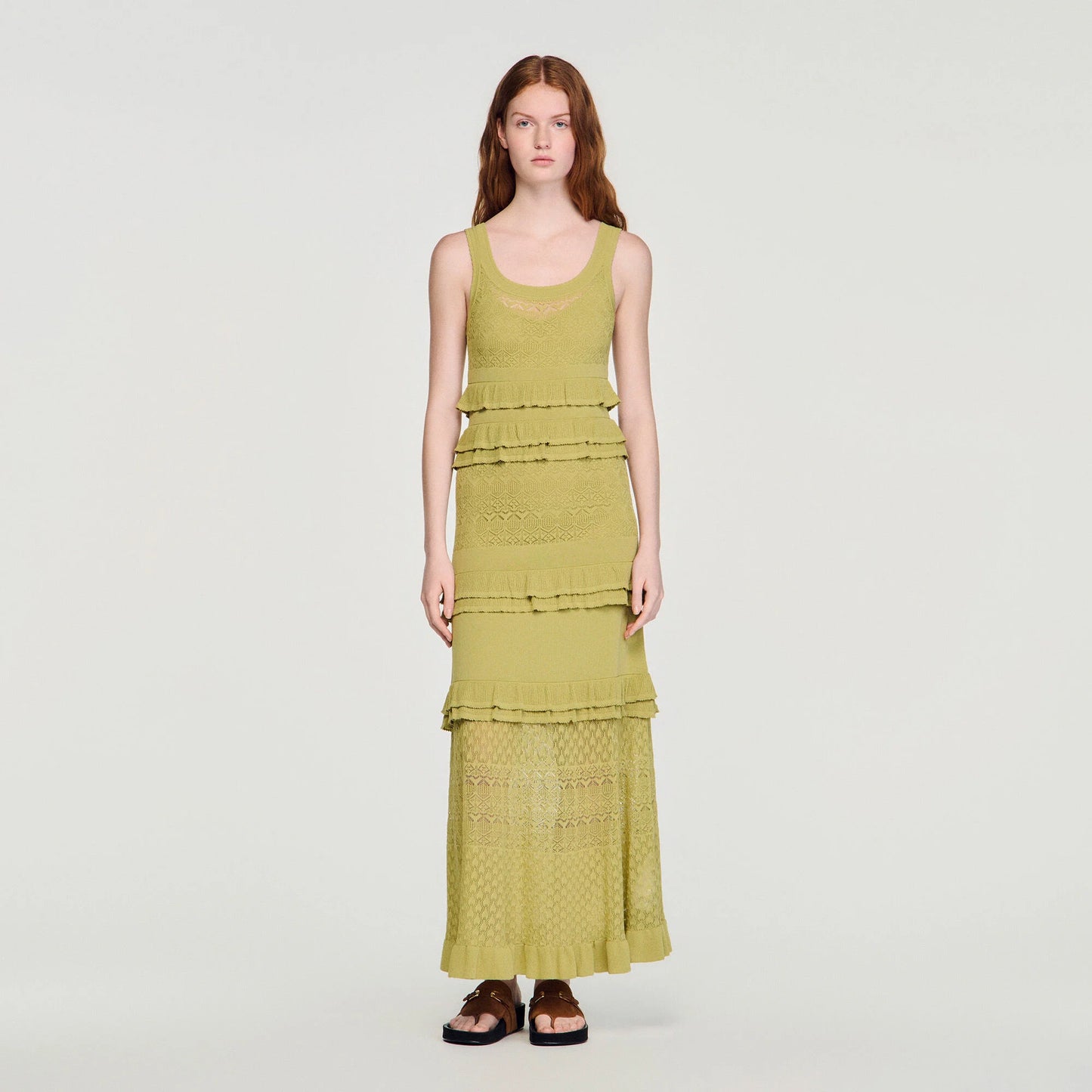 Coralina Ruffled Knit Maxi Dress Green