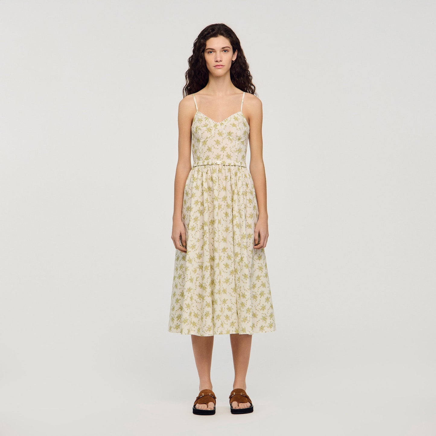 Lucette Floral Maxi Dress With Straps Olive / Ecru