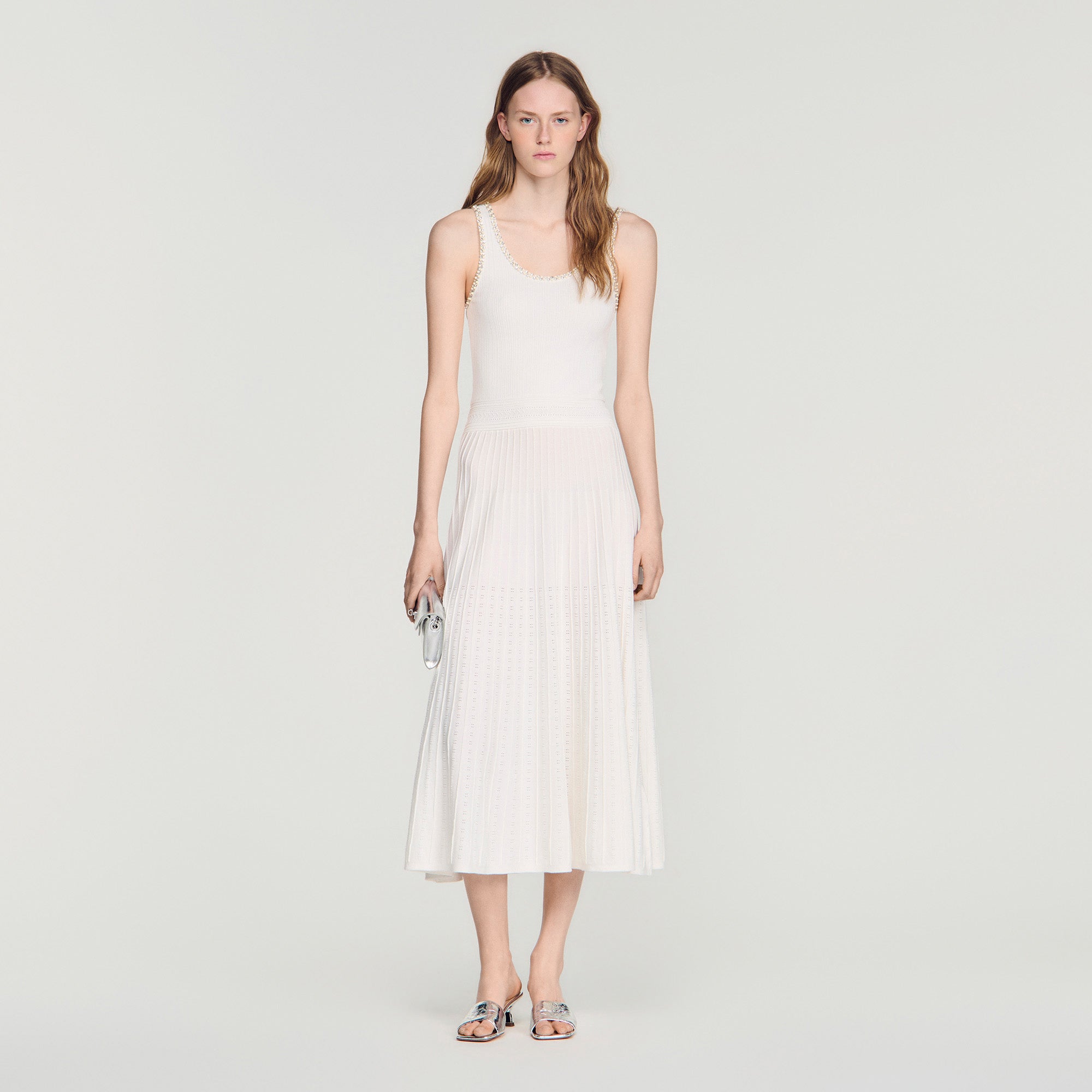 Boreale Rhinestone Knit Maxi Dress White