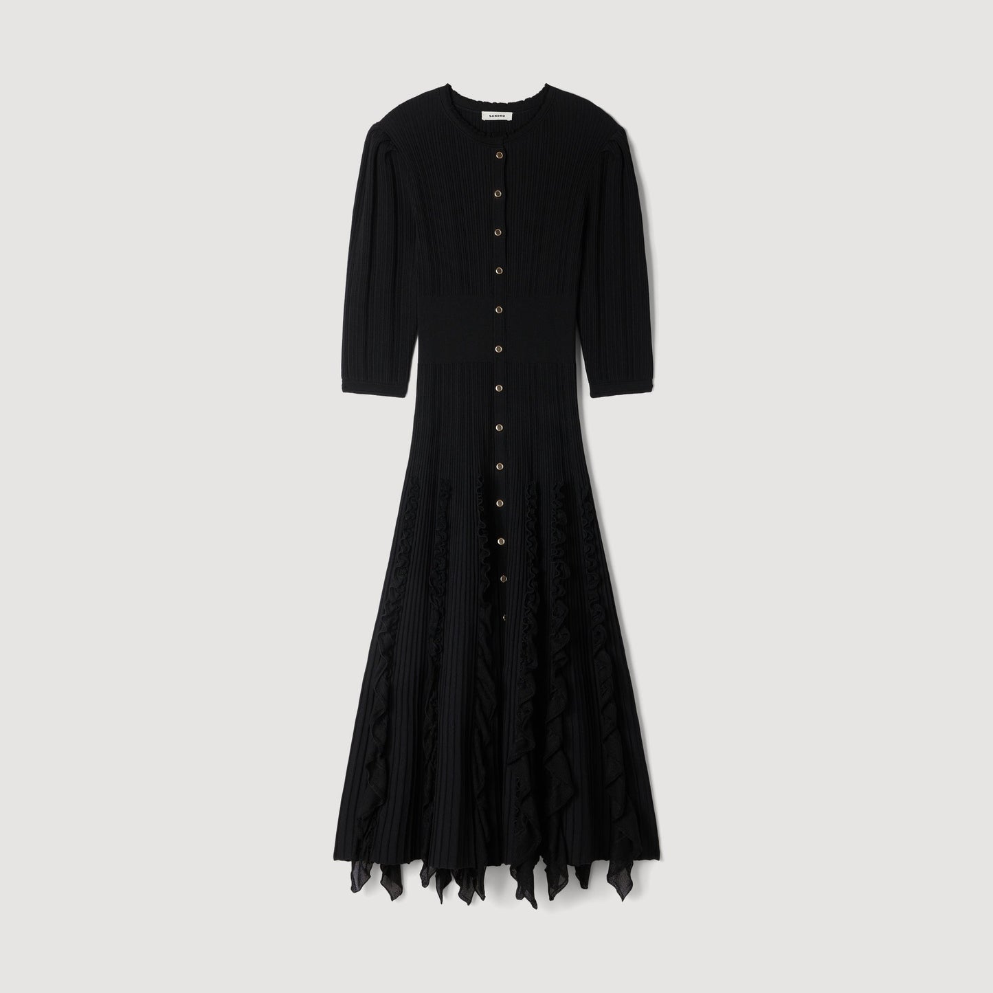 Pietrarosa Knit maxi dress with ruffles Black