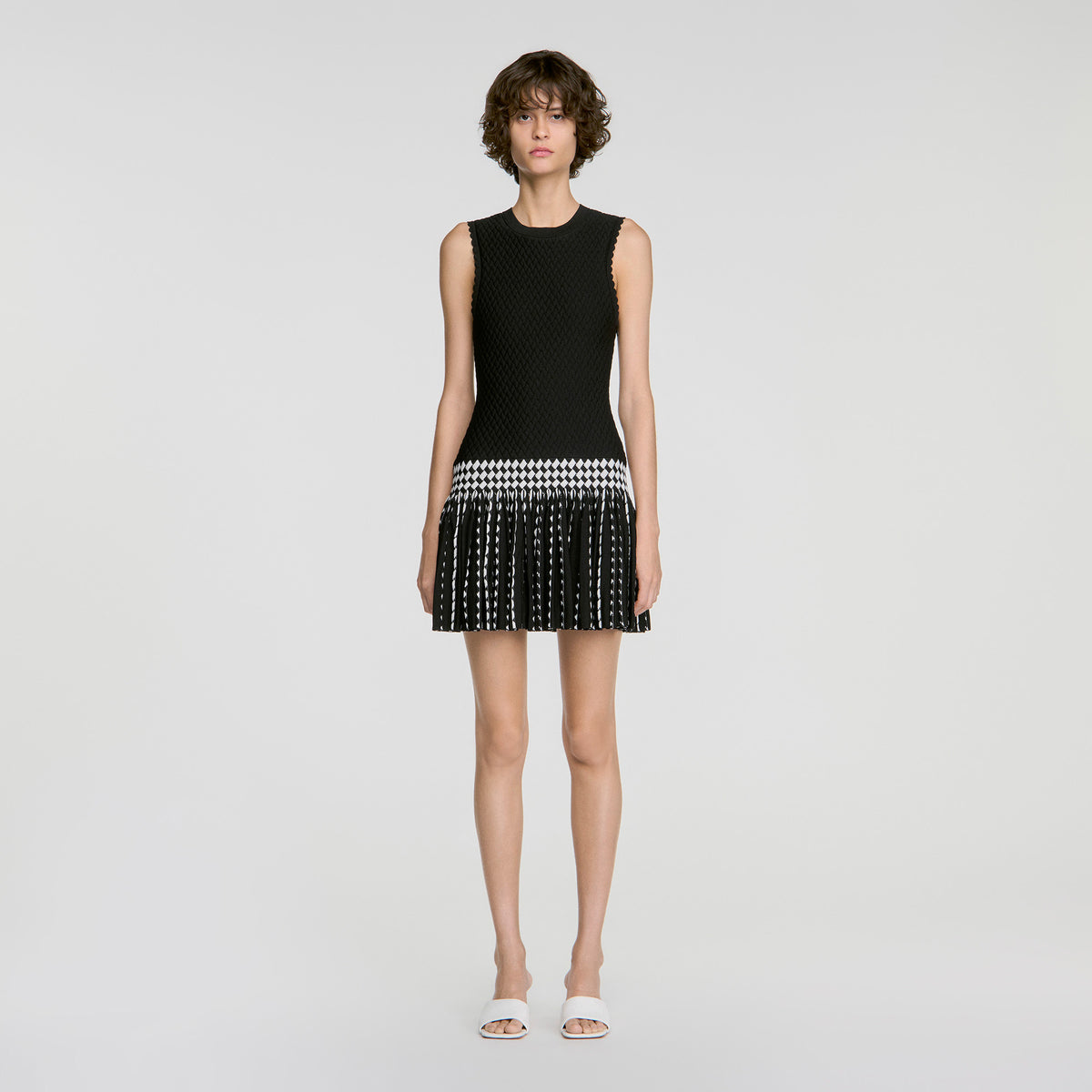 Solea Check knit short dress Black / Ecru