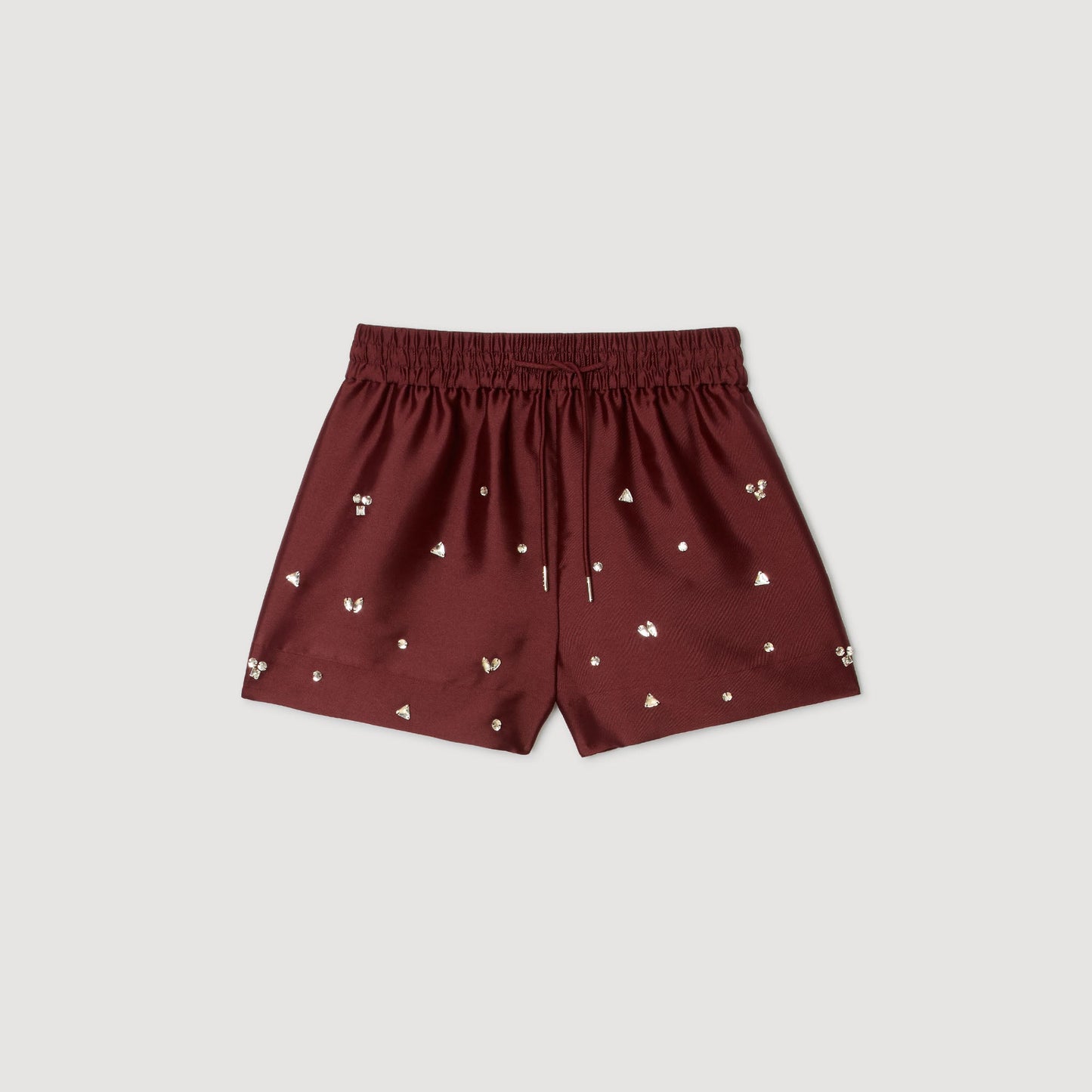 Onyx Rhinestone Wide-Leg Shorts Bordeaux