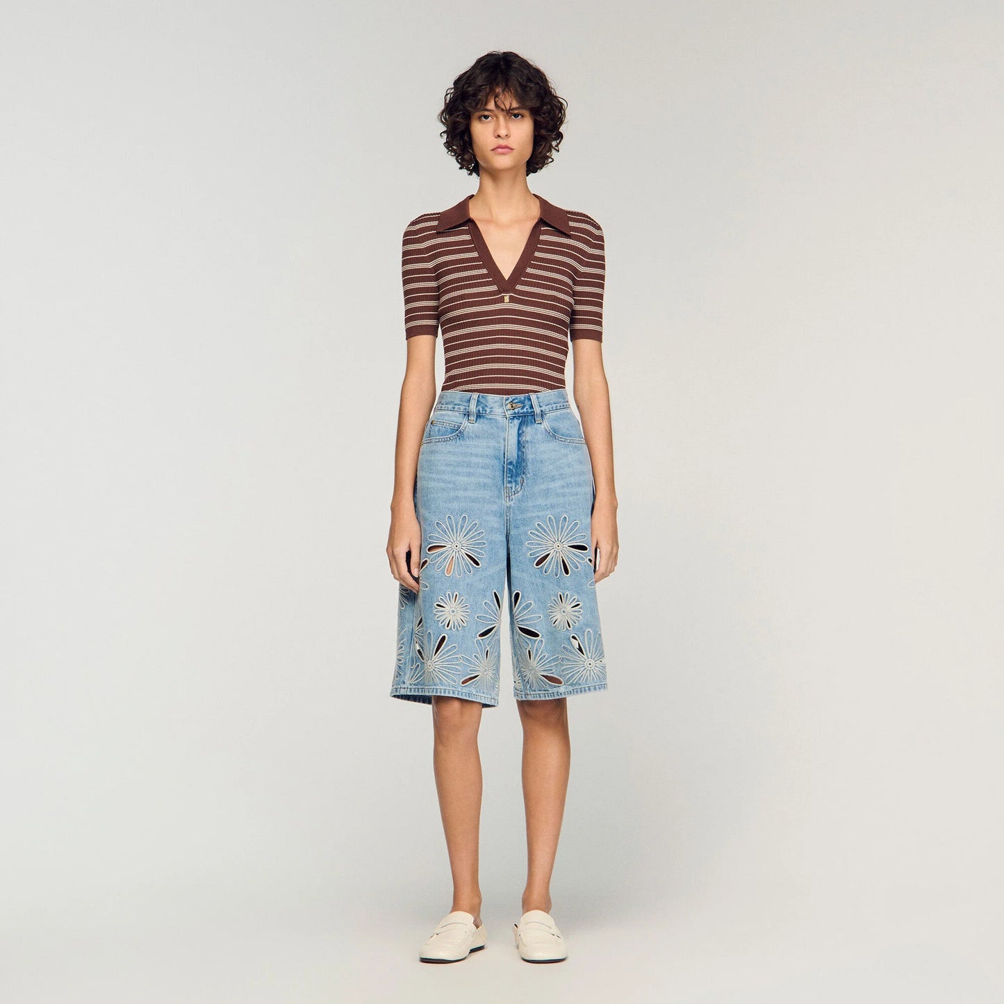 Liorea Embroidered Bermuda Shorts Blue Jean