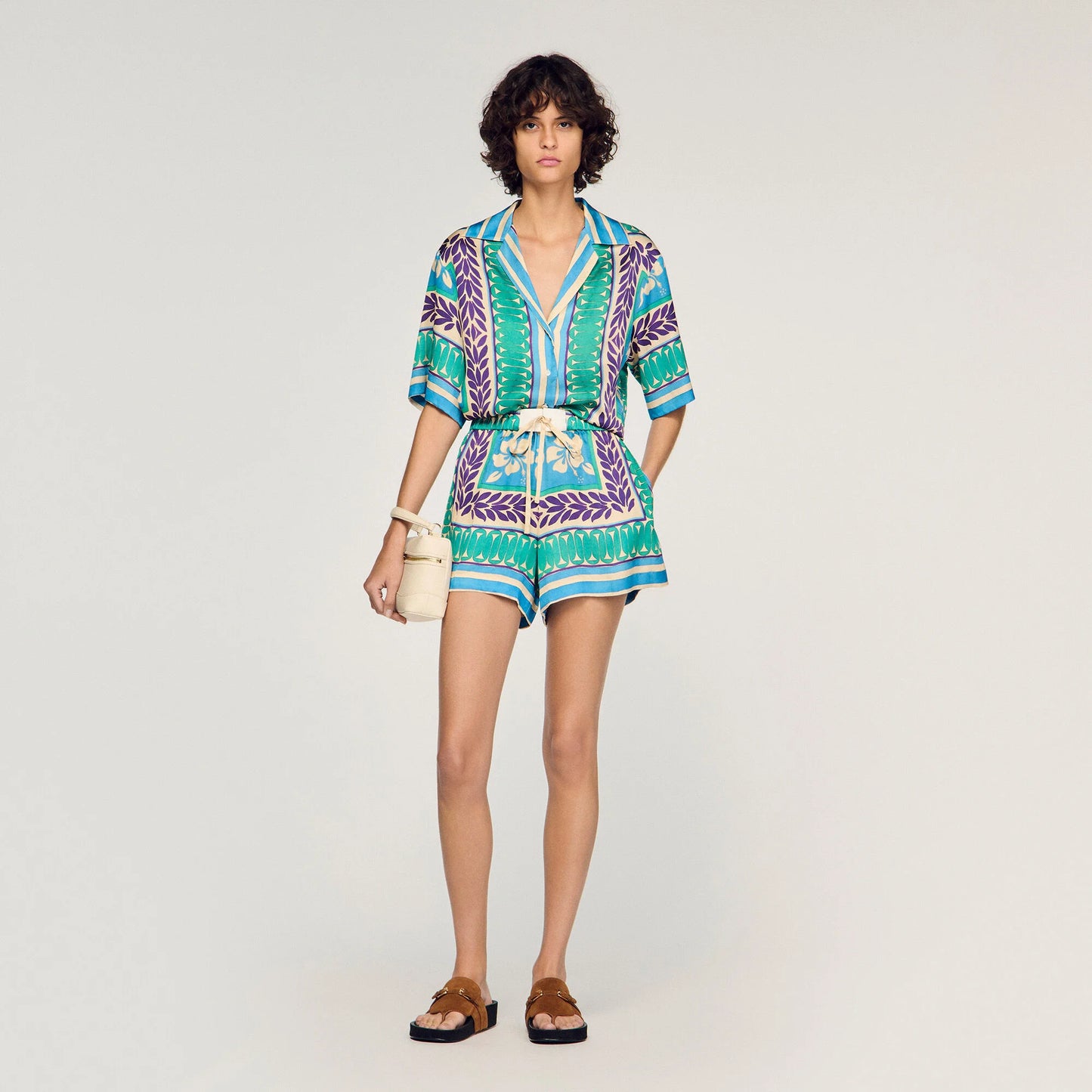 Solane Short Floral Print Shorts Green / Purple