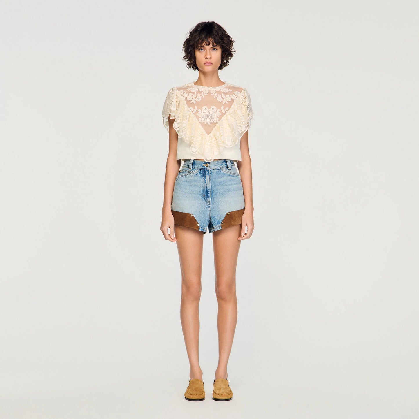 Lavandin Floral Guipure Crop Top Vanilla