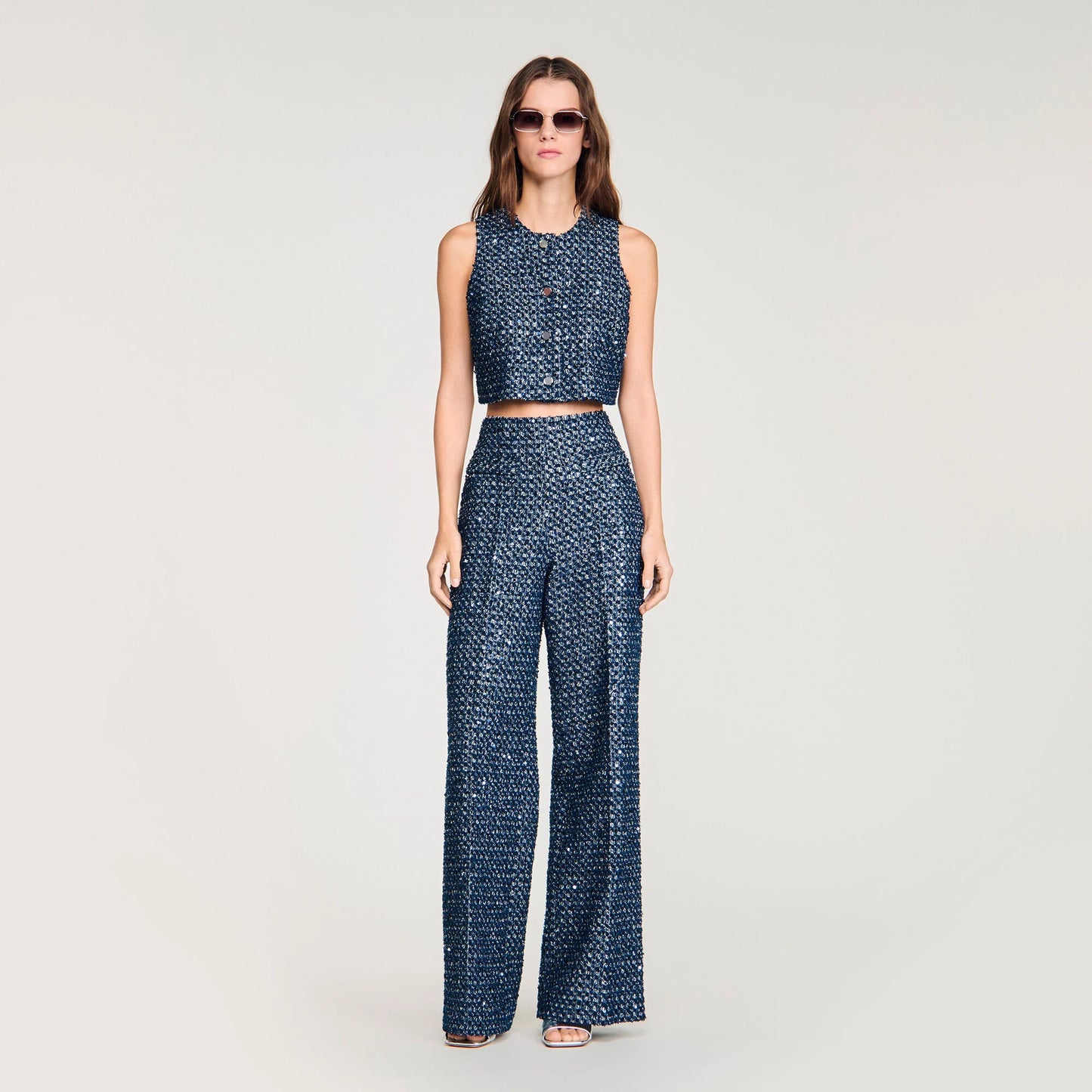 Bellamy Sequin Crop Top Navy Blue
