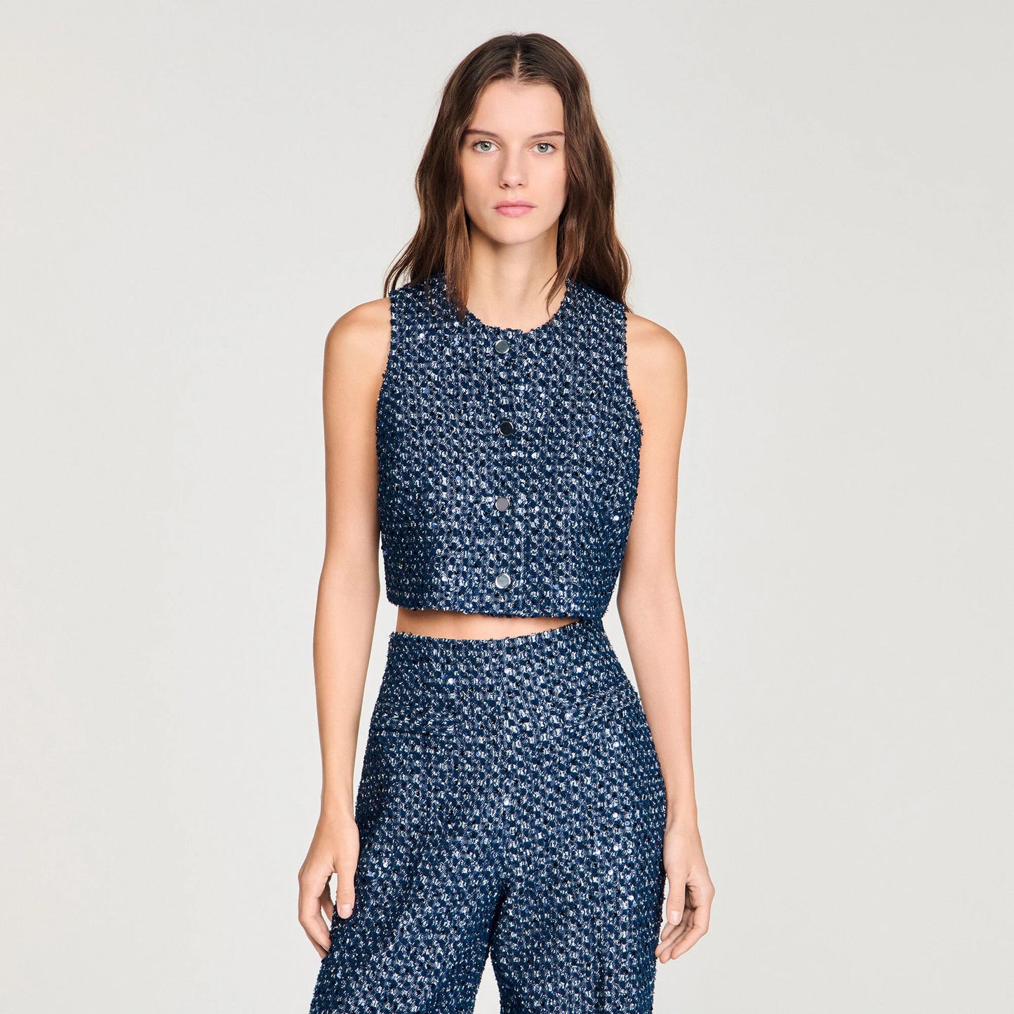 Bellamy Sequin Crop Top Navy Blue