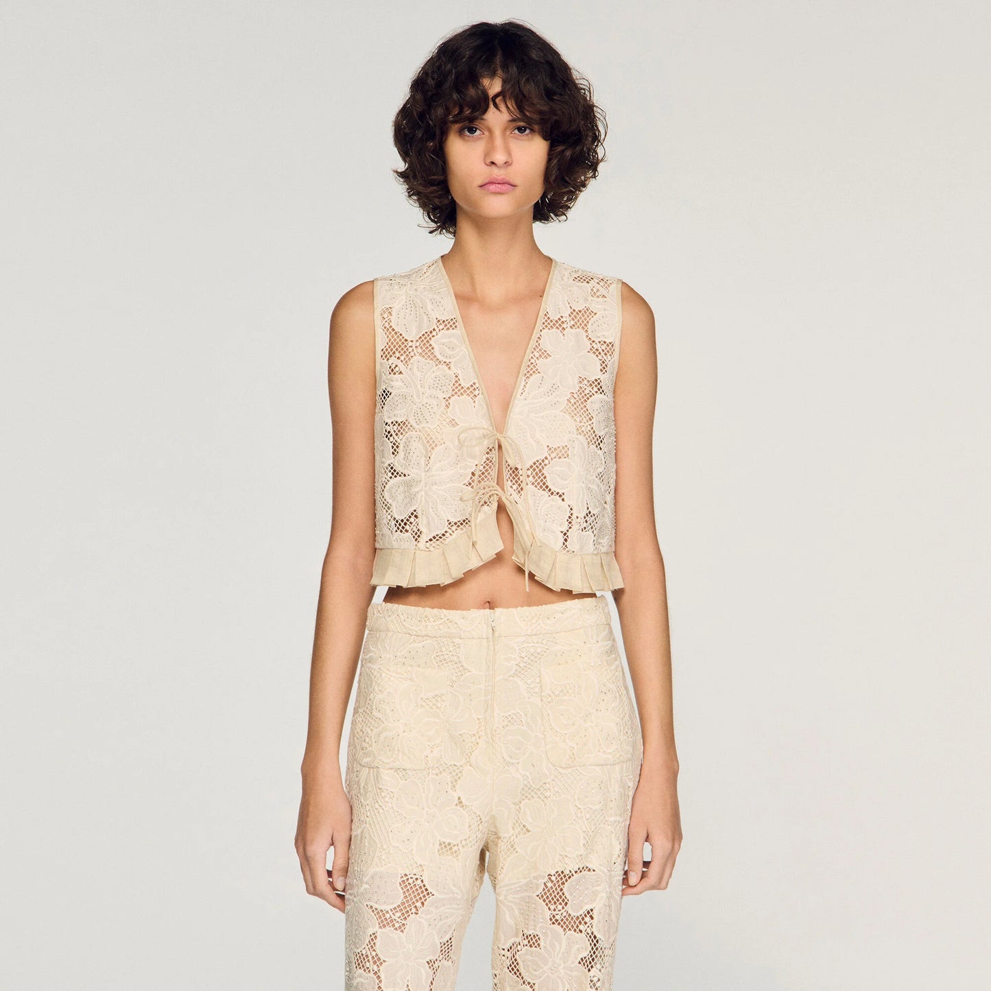 Amane Guipure Lace Crop Top Ecru