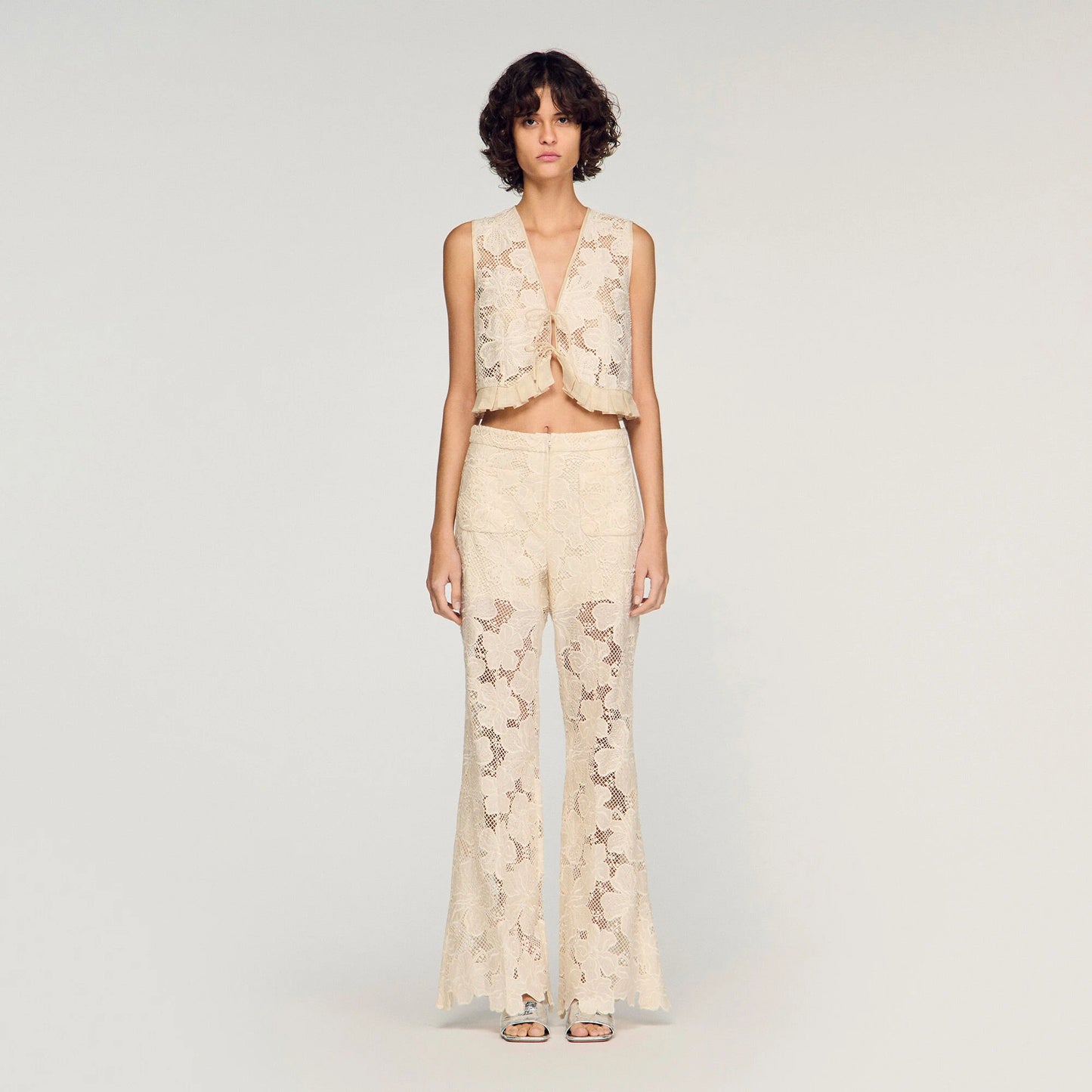 Amane Guipure Lace Crop Top Ecru