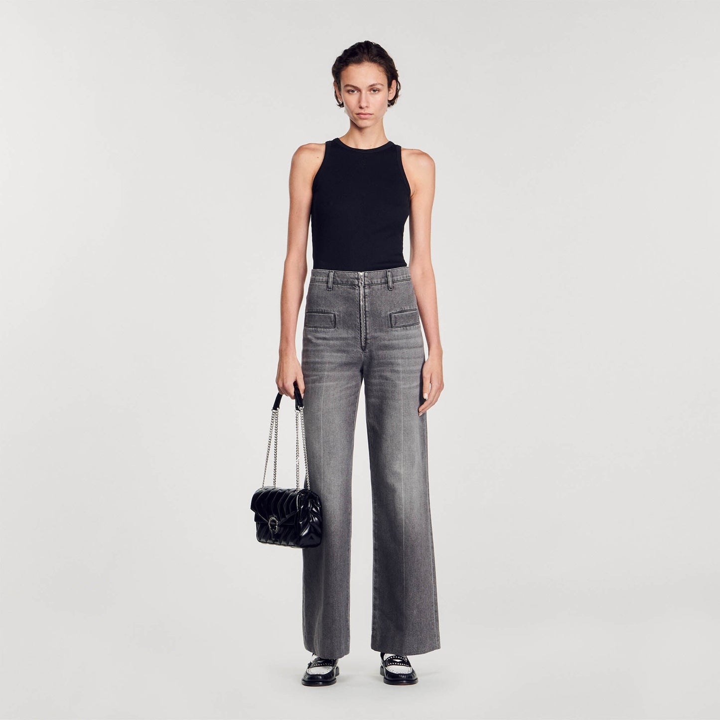 Embroidered Vest Top Black