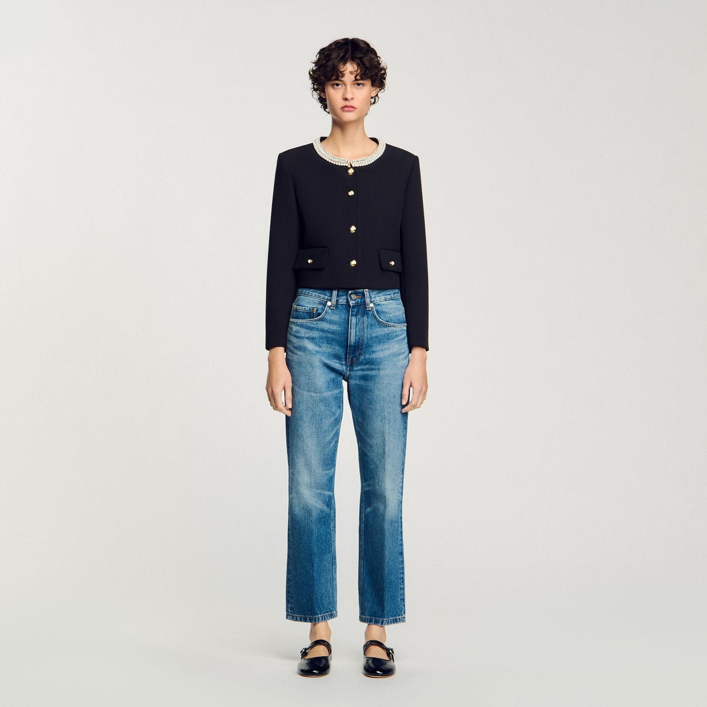 Jacket With Beaded Collar Black