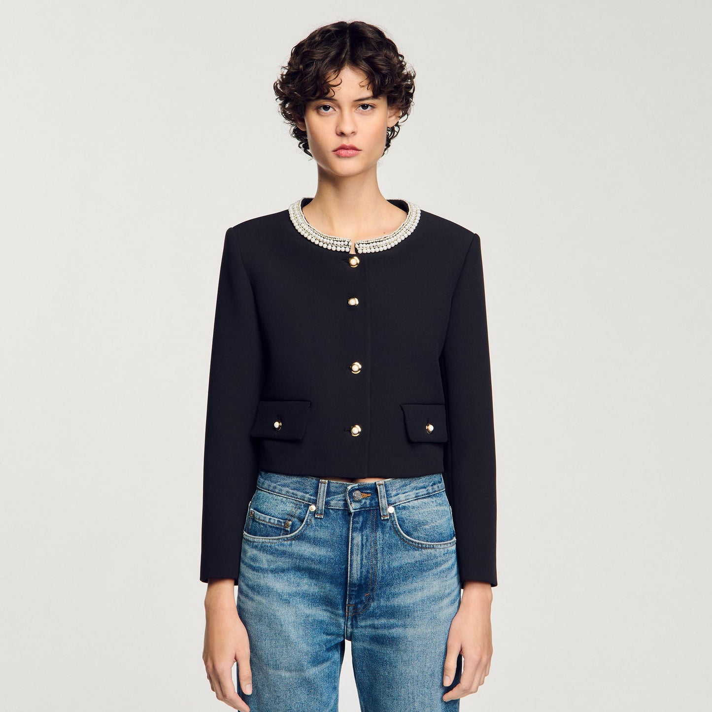 Jacket With Beaded Collar Black