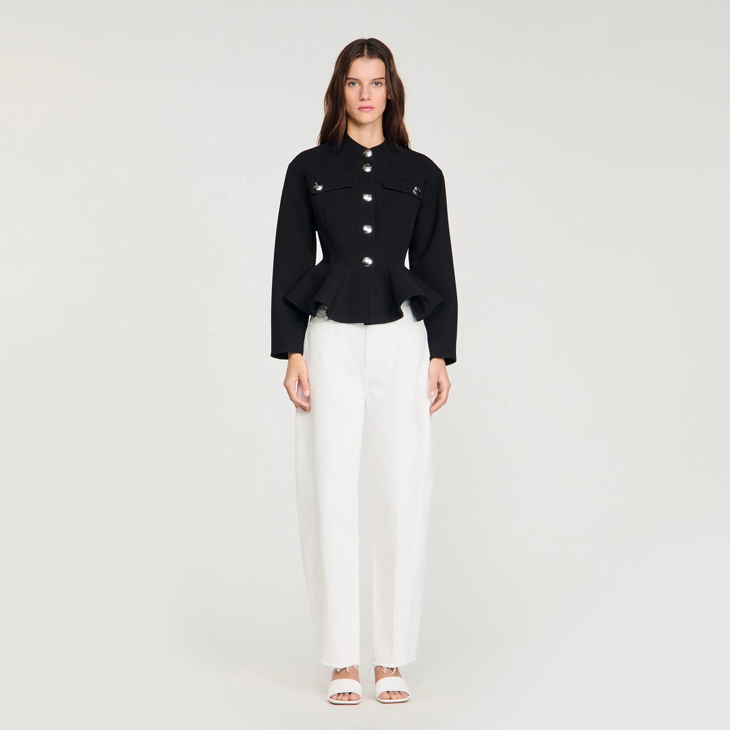 Julie Cropped Ruffled Peplum Jacket Black